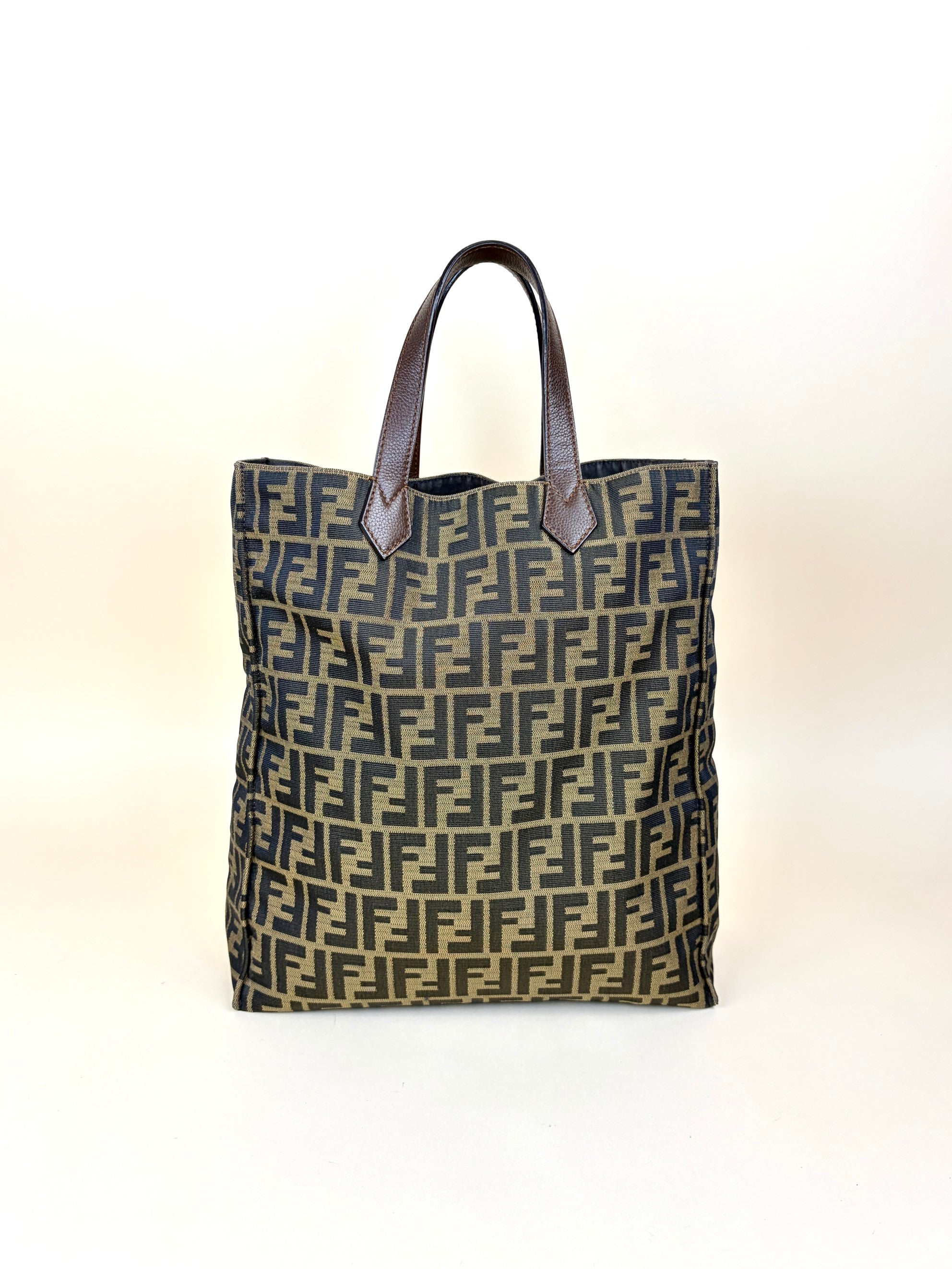 Fendi tobacco Zucca ff print canvas shopping tote bag