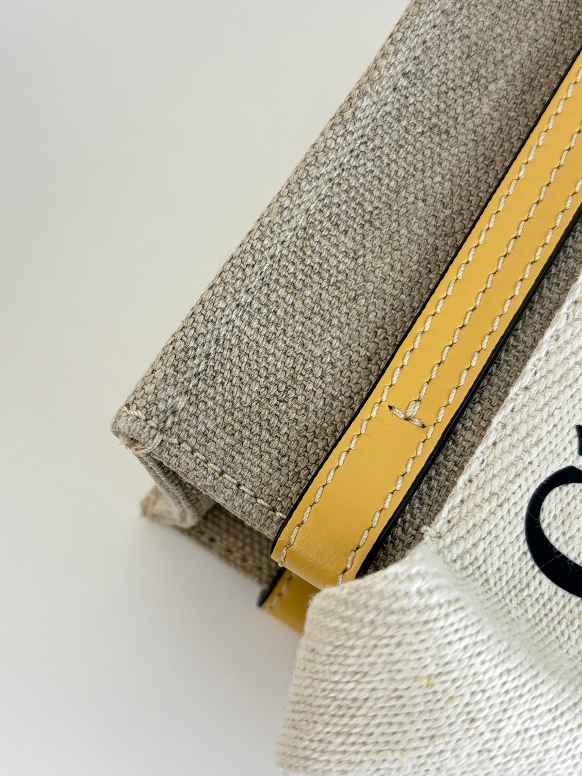 Chloe beige canvas/yellow leather mini Woody Tote Bag