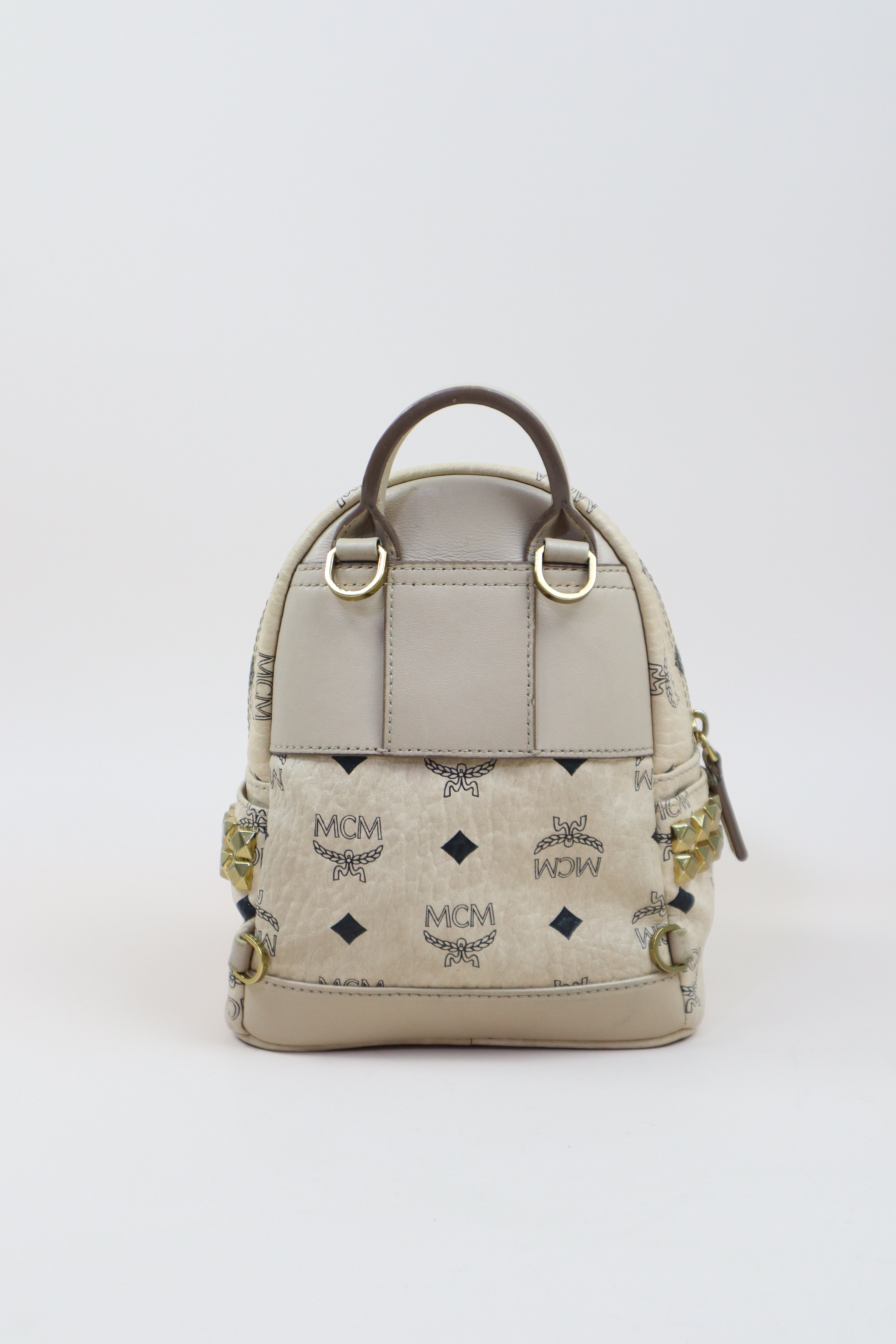 MCM Beige X-Mini Bebe Side Studded Boo Visetos Mini Backpack Bag