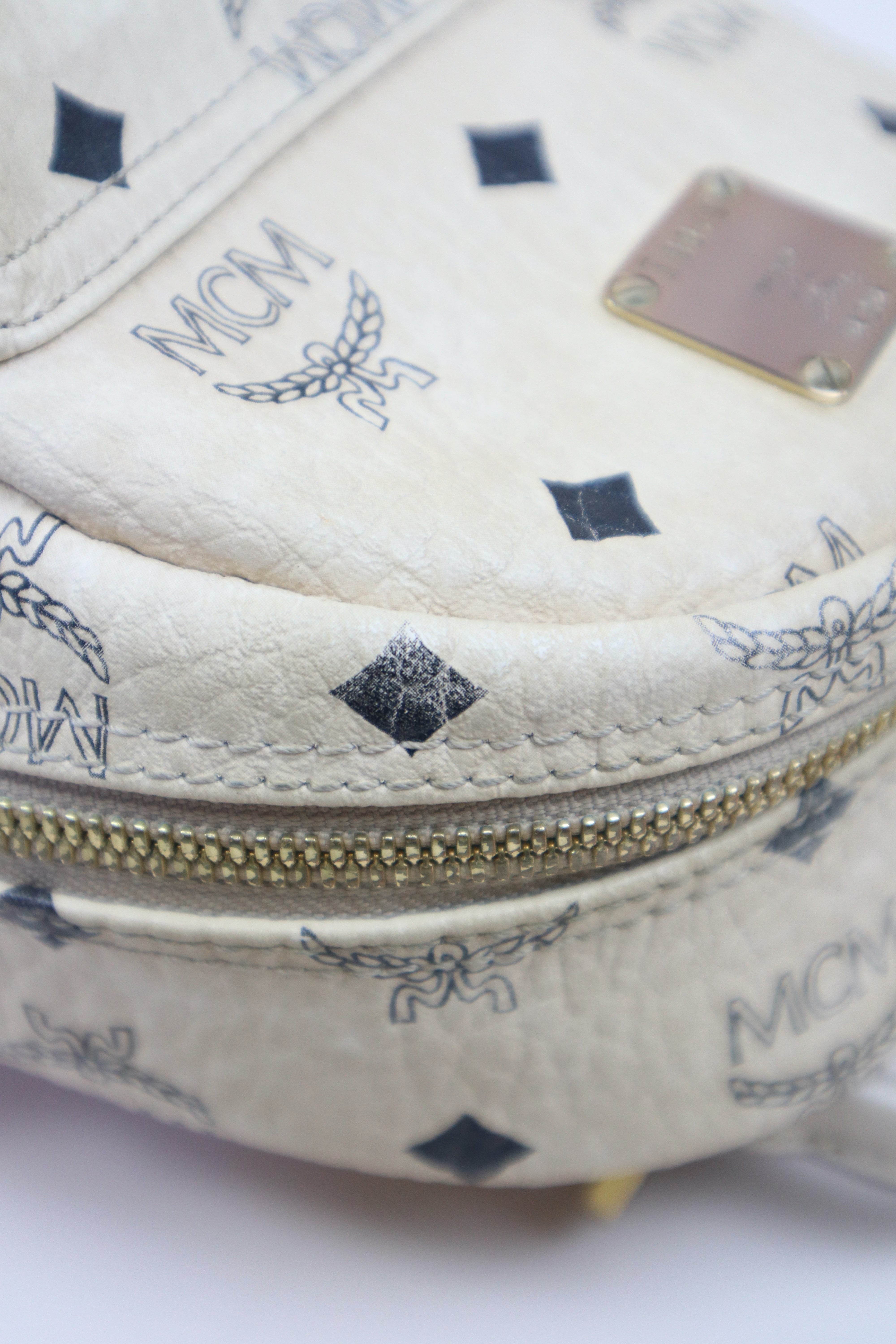 MCM Beige X-Mini Bebe Side Studded Boo Visetos Mini Backpack Bag