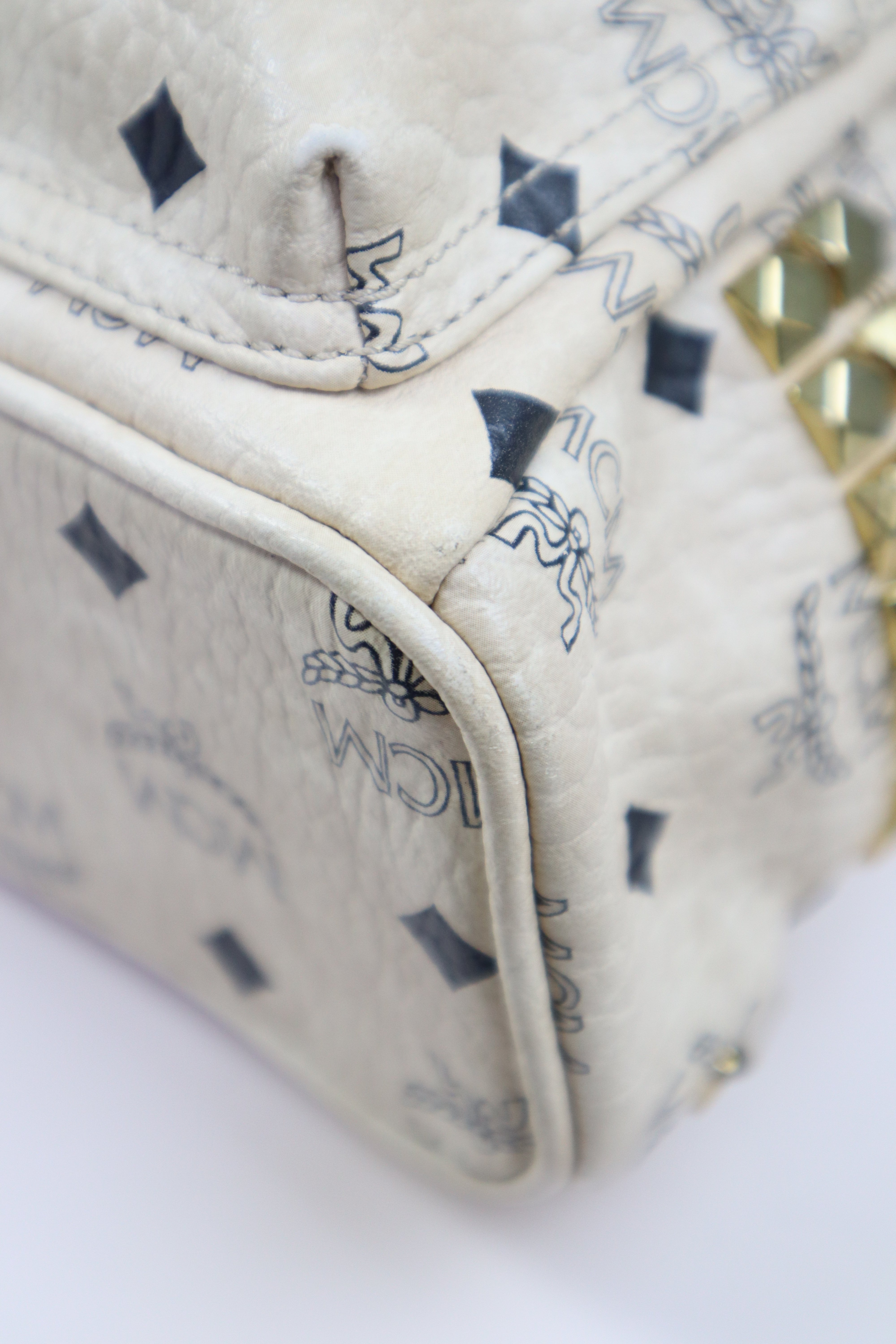 MCM Beige X-Mini Bebe Side Studded Boo Visetos Mini Backpack Bag