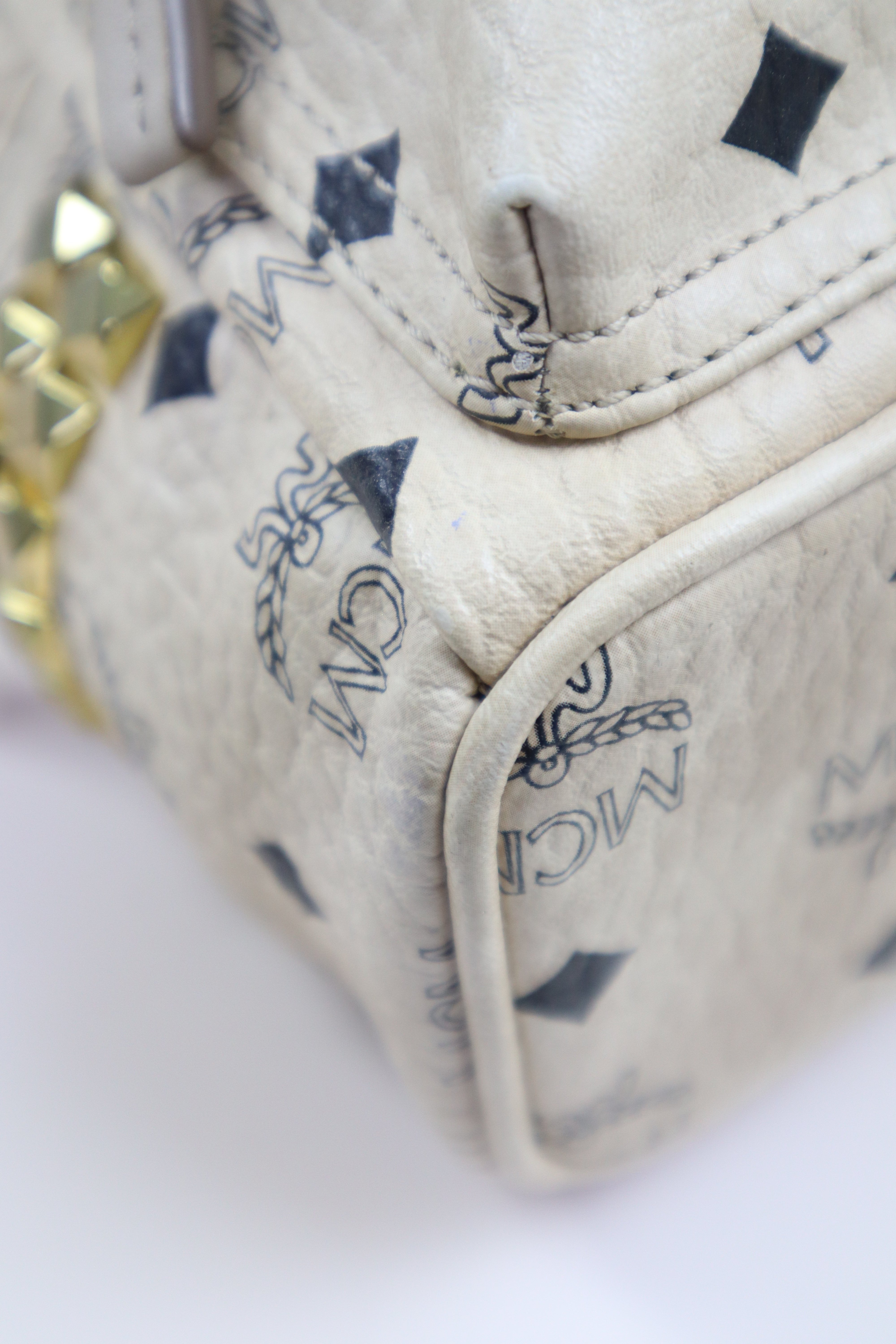 MCM Beige X-Mini Bebe Side Studded Boo Visetos Mini Backpack Bag