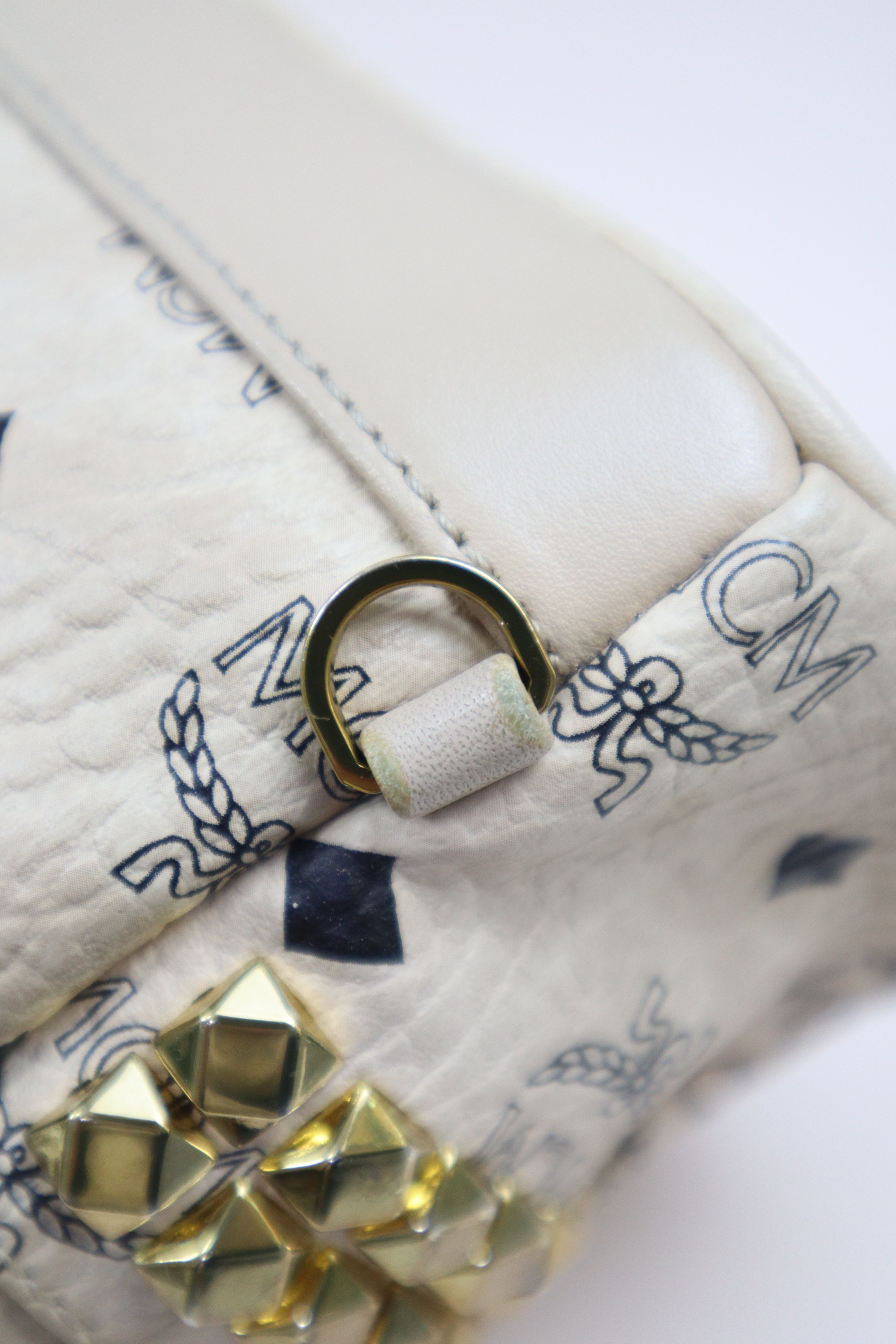 MCM Beige X-Mini Bebe Side Studded Boo Visetos Mini Backpack Bag