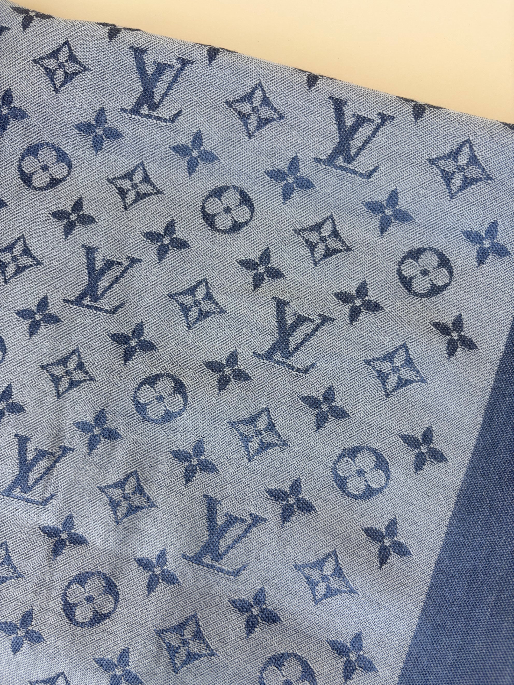 Louis Vuitton Blue Clair Monogram Denim Wool Silk Shawl