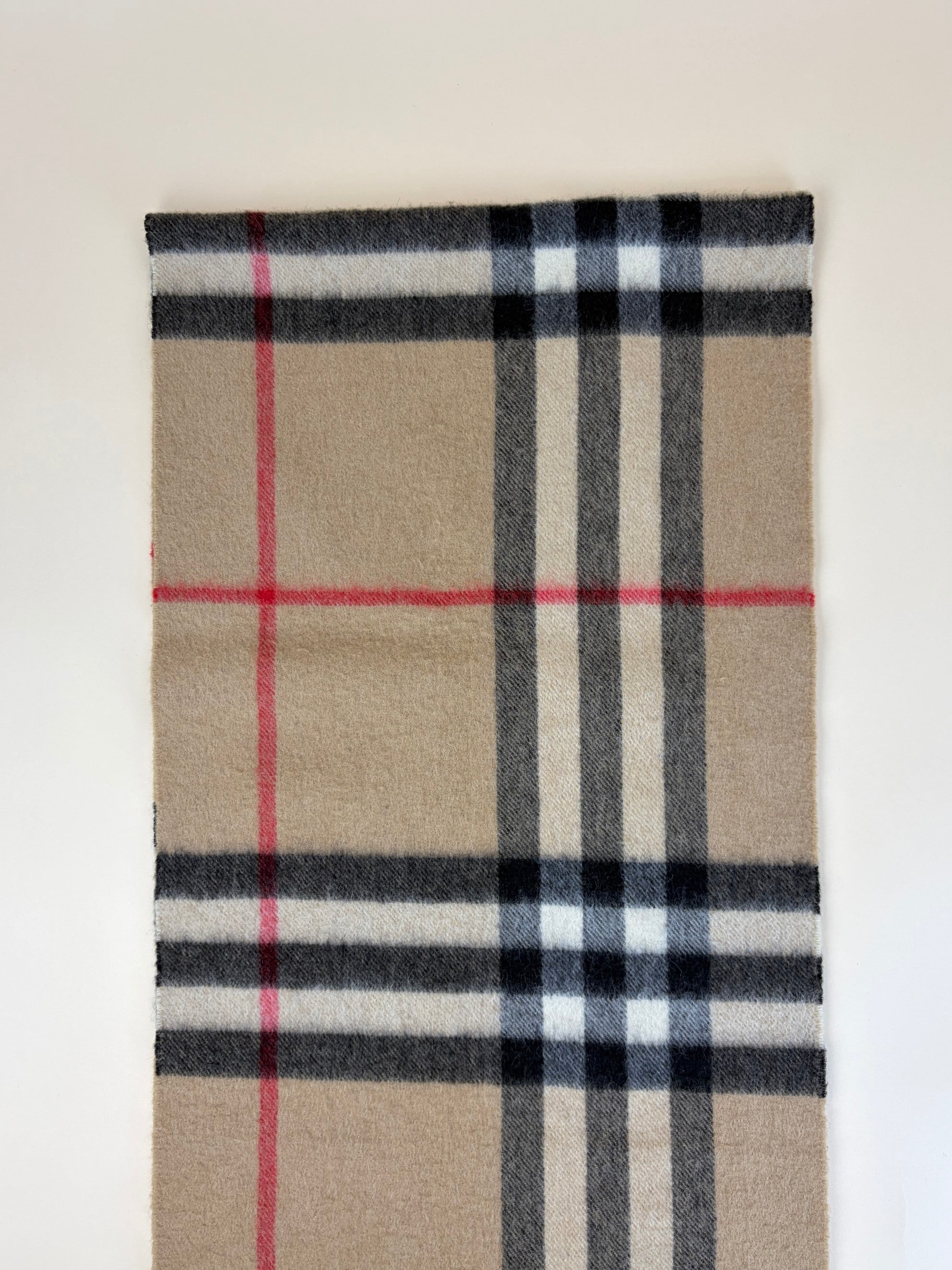 Burberry Beige Cashmere Vintage Check Fringe Scarf