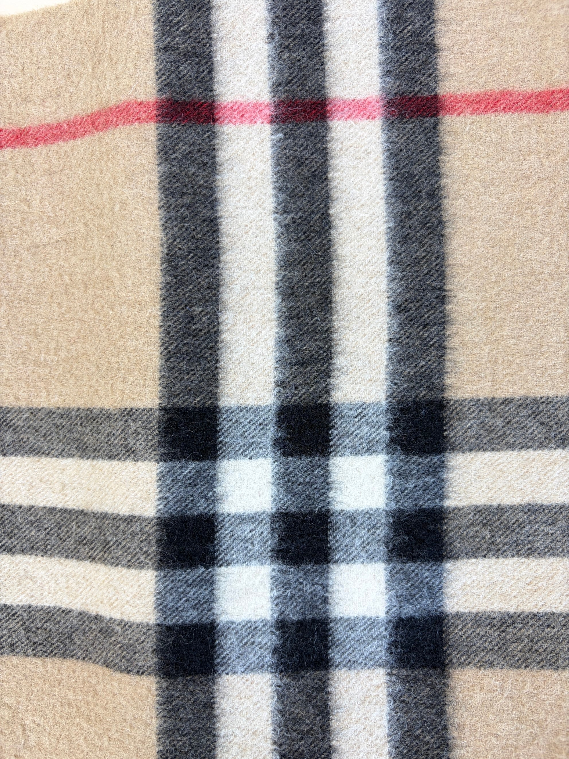 Burberry Beige Cashmere Vintage Check Fringe Scarf
