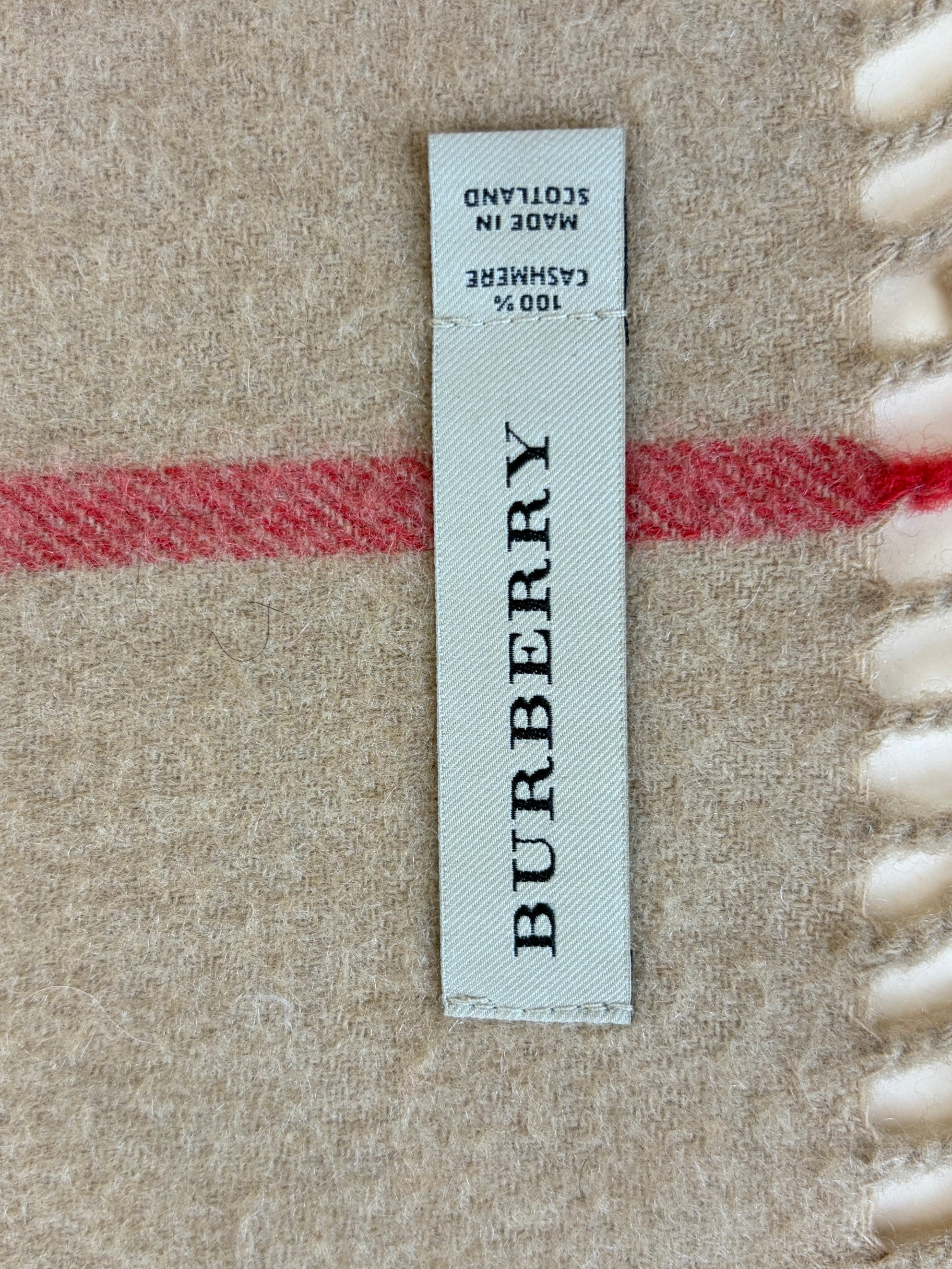 Burberry Beige Cashmere Vintage Check Fringe Scarf