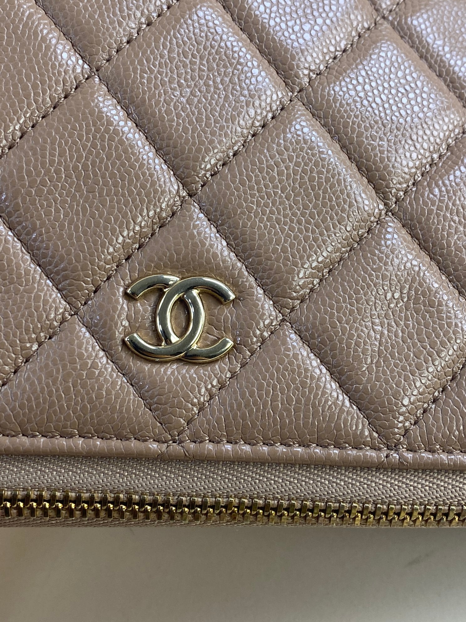 Chanel Camel Classic Zipped Medium Pouch