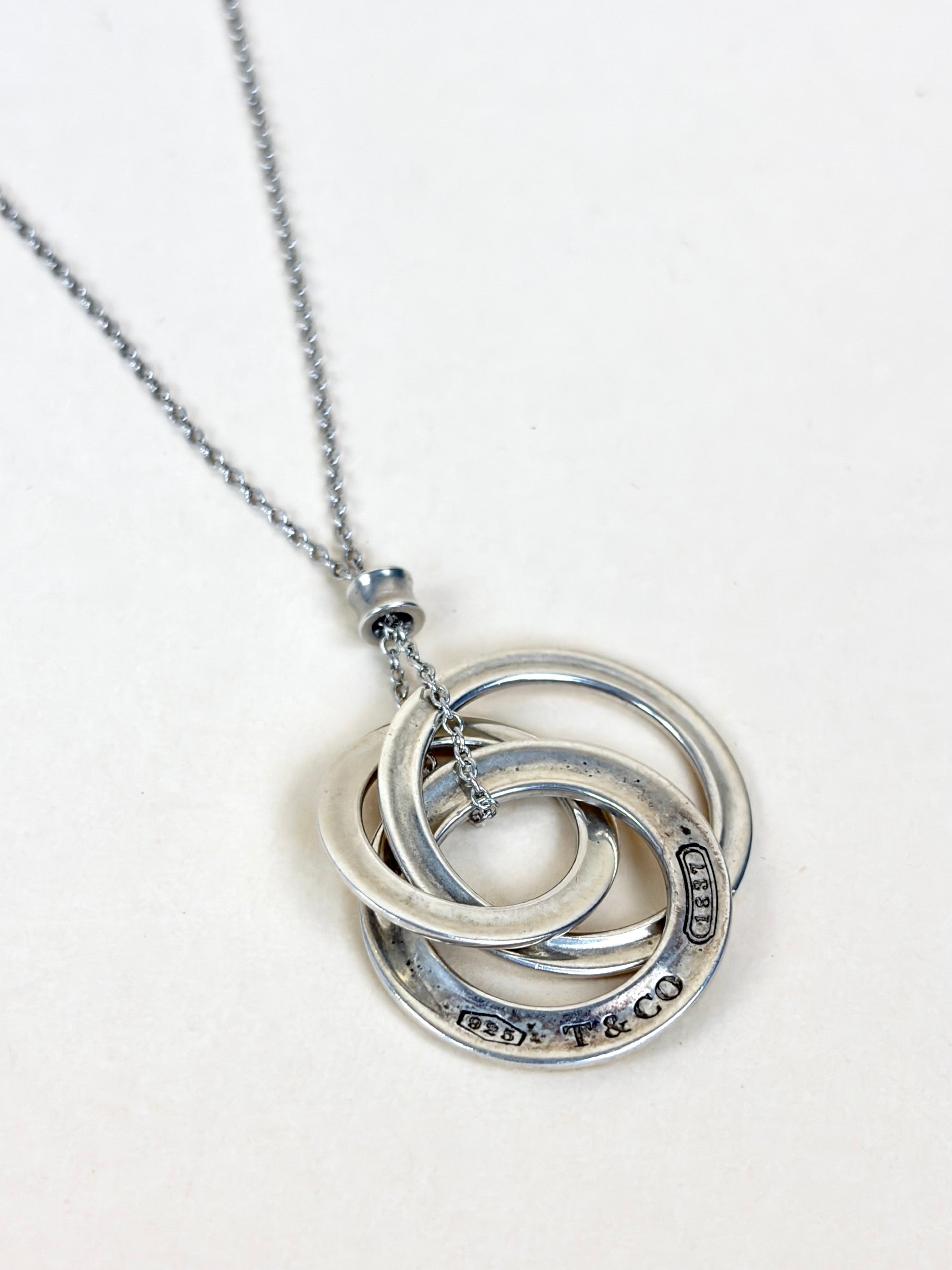 Tiffany & Co Sterling Silver triple interlocking circle pendant necklace in sterling silver