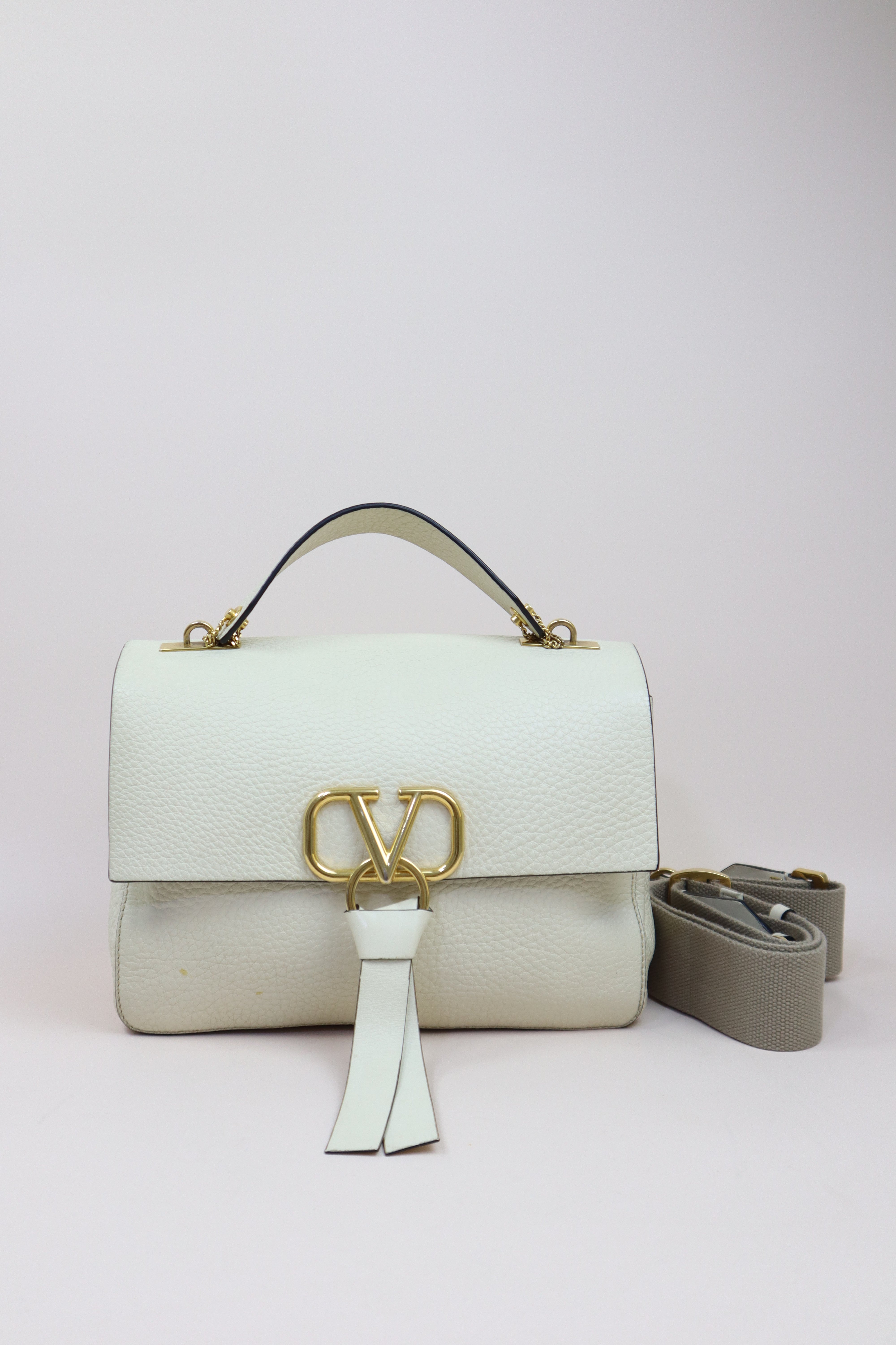 Valentino Off White V Ring Flap Chain Crossbody Bag