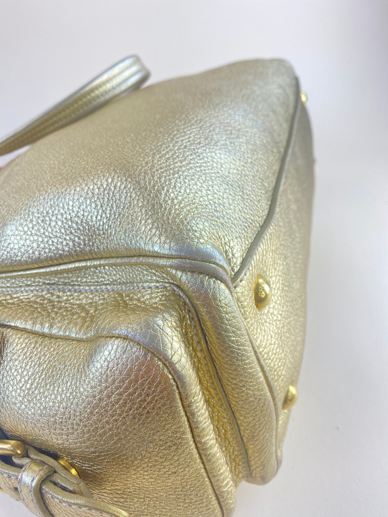 Prada Metallic Gold Vitello Daino Side Pocket Shoulder Bag