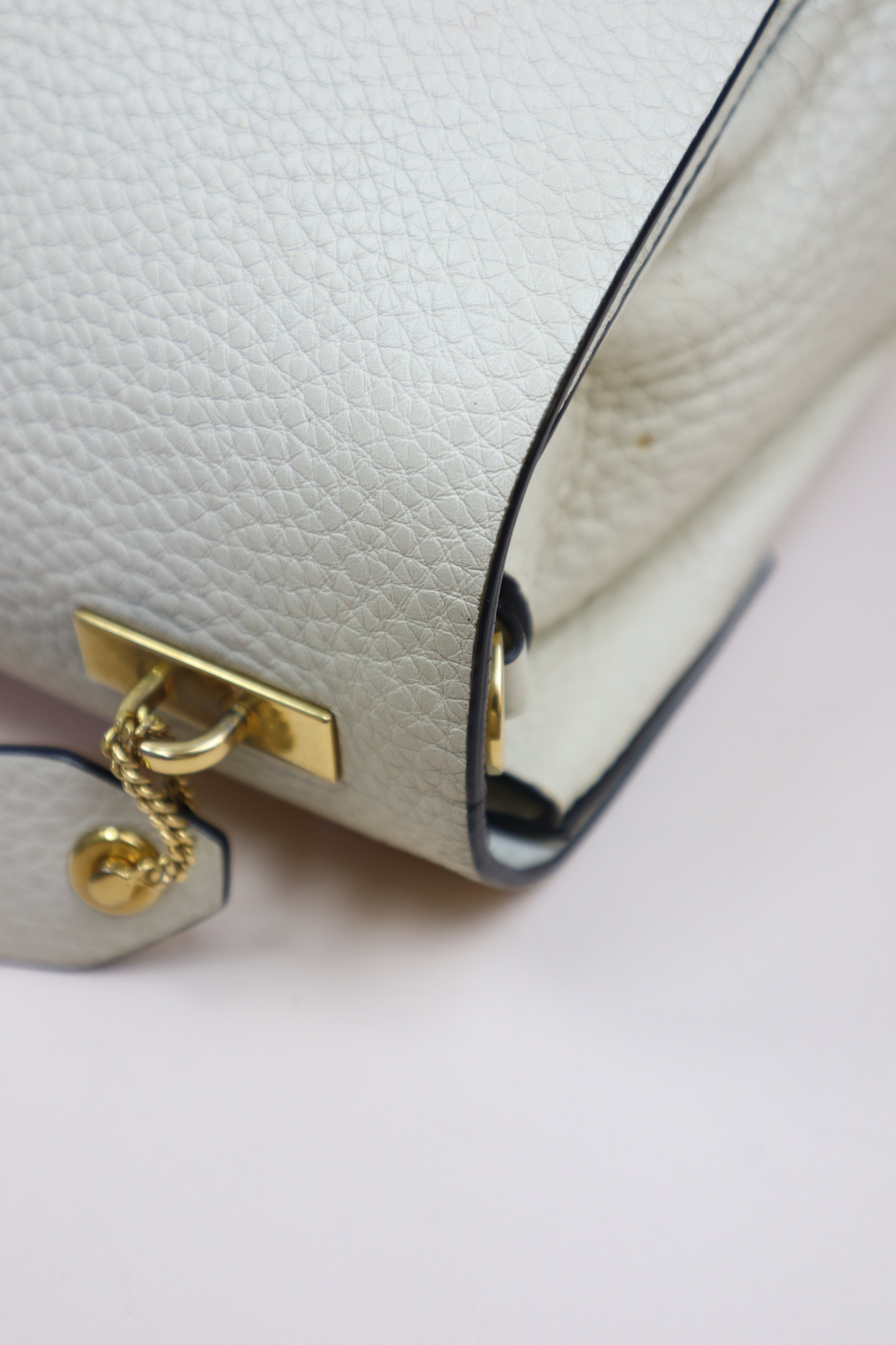 Valentino Off White V Ring Flap Chain Crossbody Bag