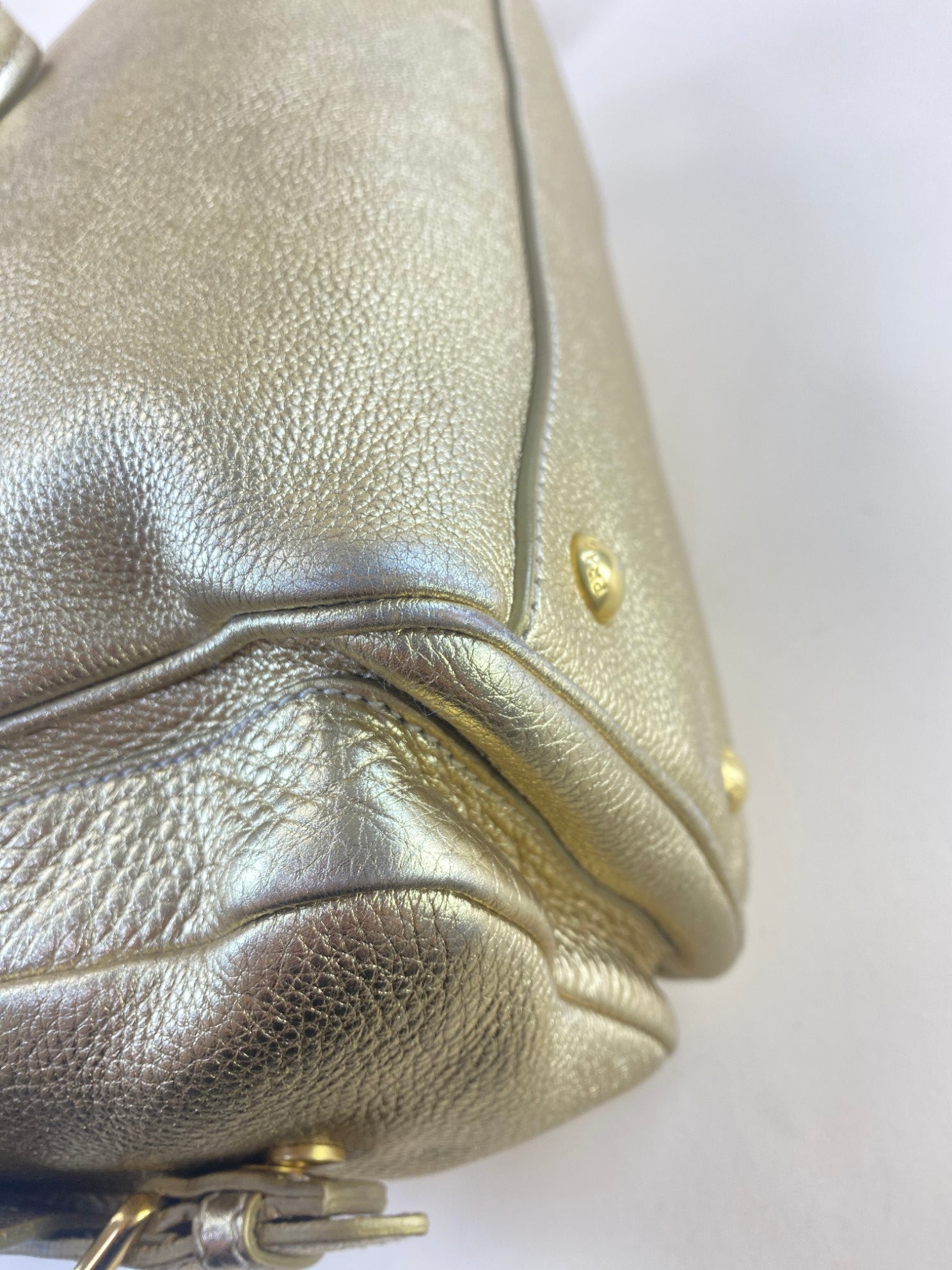 Prada Metallic Gold Vitello Daino Side Pocket Shoulder Bag