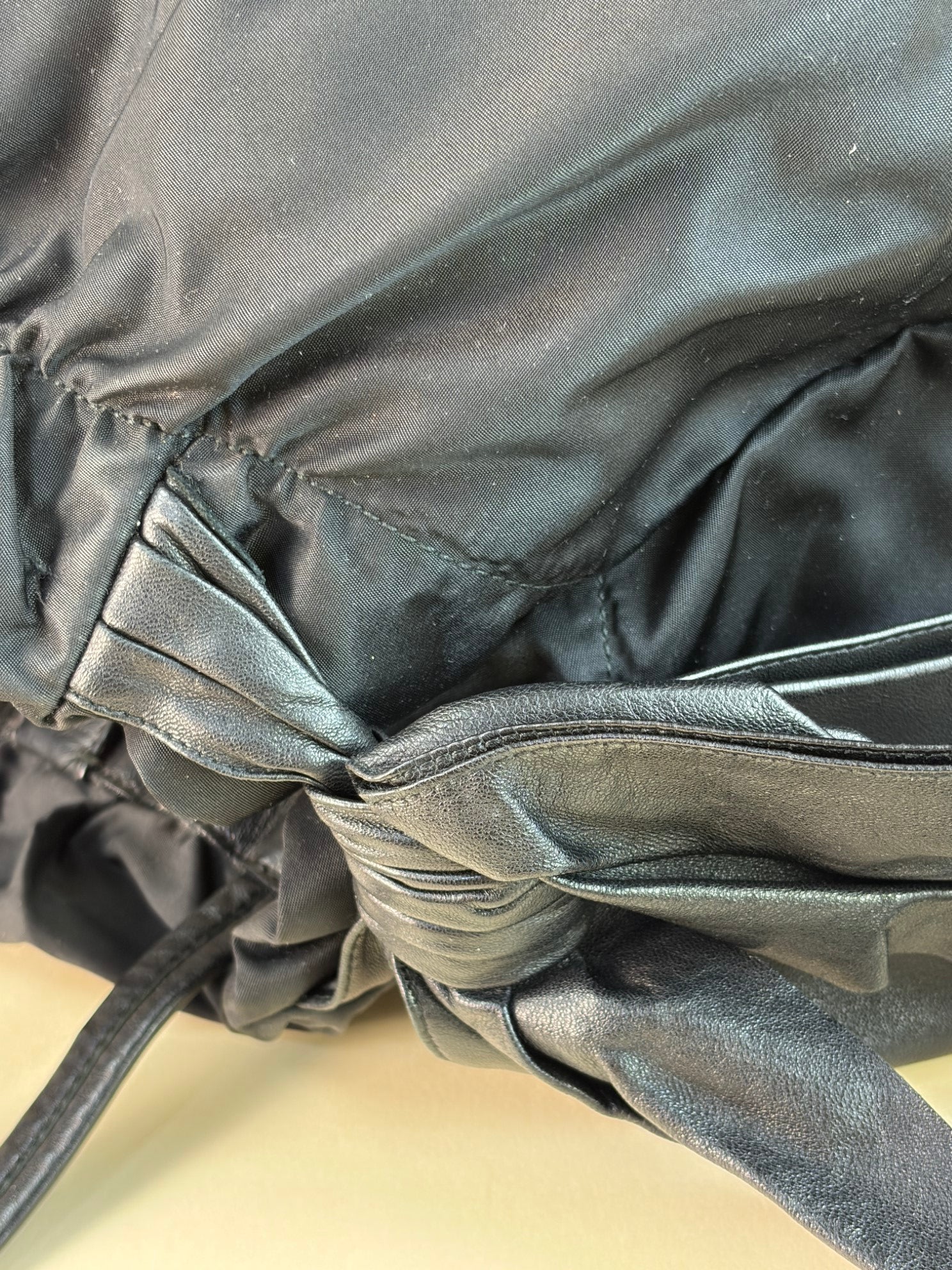 Prada Black Nappa Antique Drawstring Nylon Jacquard Shoulder Bag