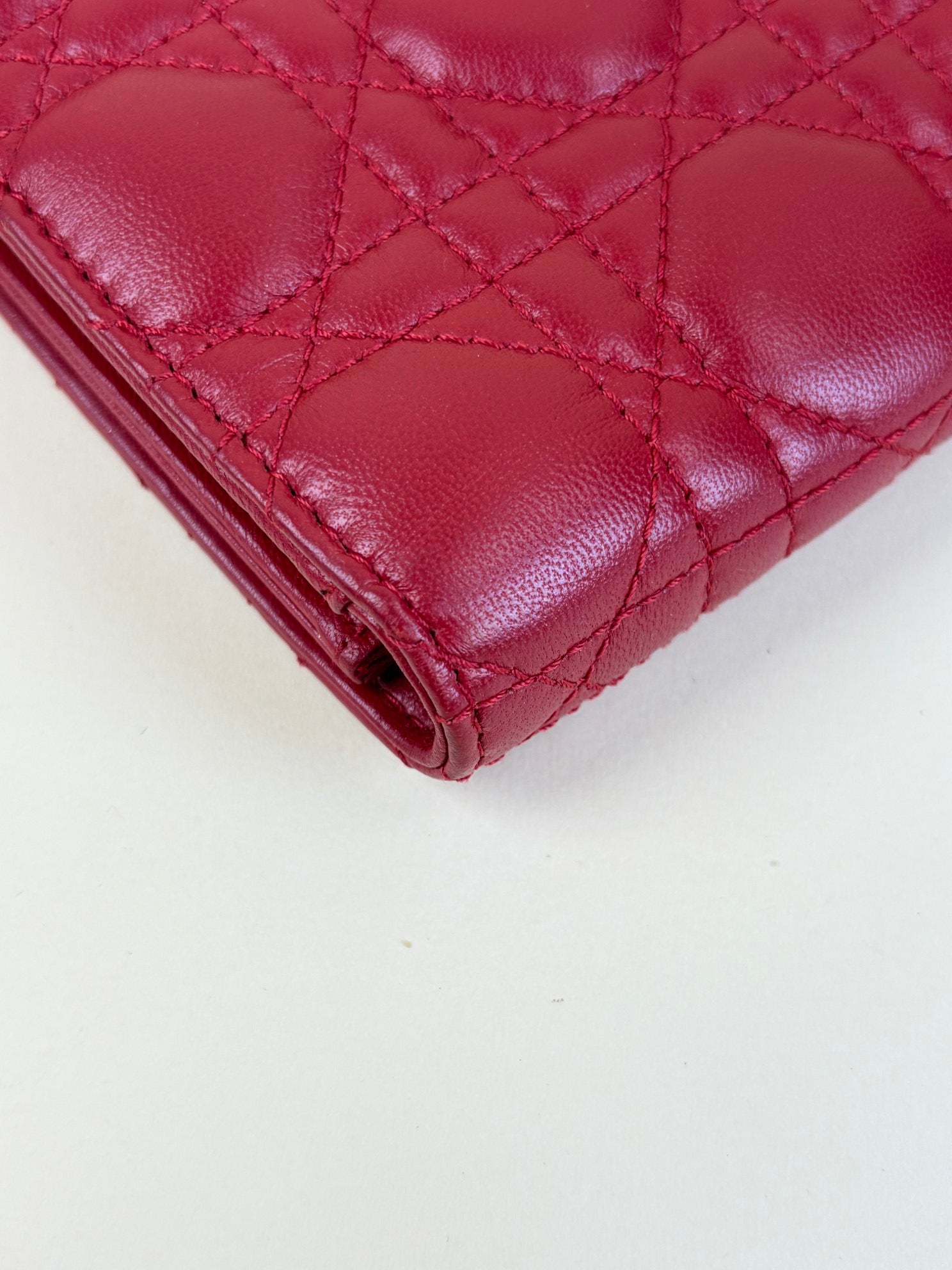 Christian Dior Red Quilted Cannage Lady Dior Clutch with Chain