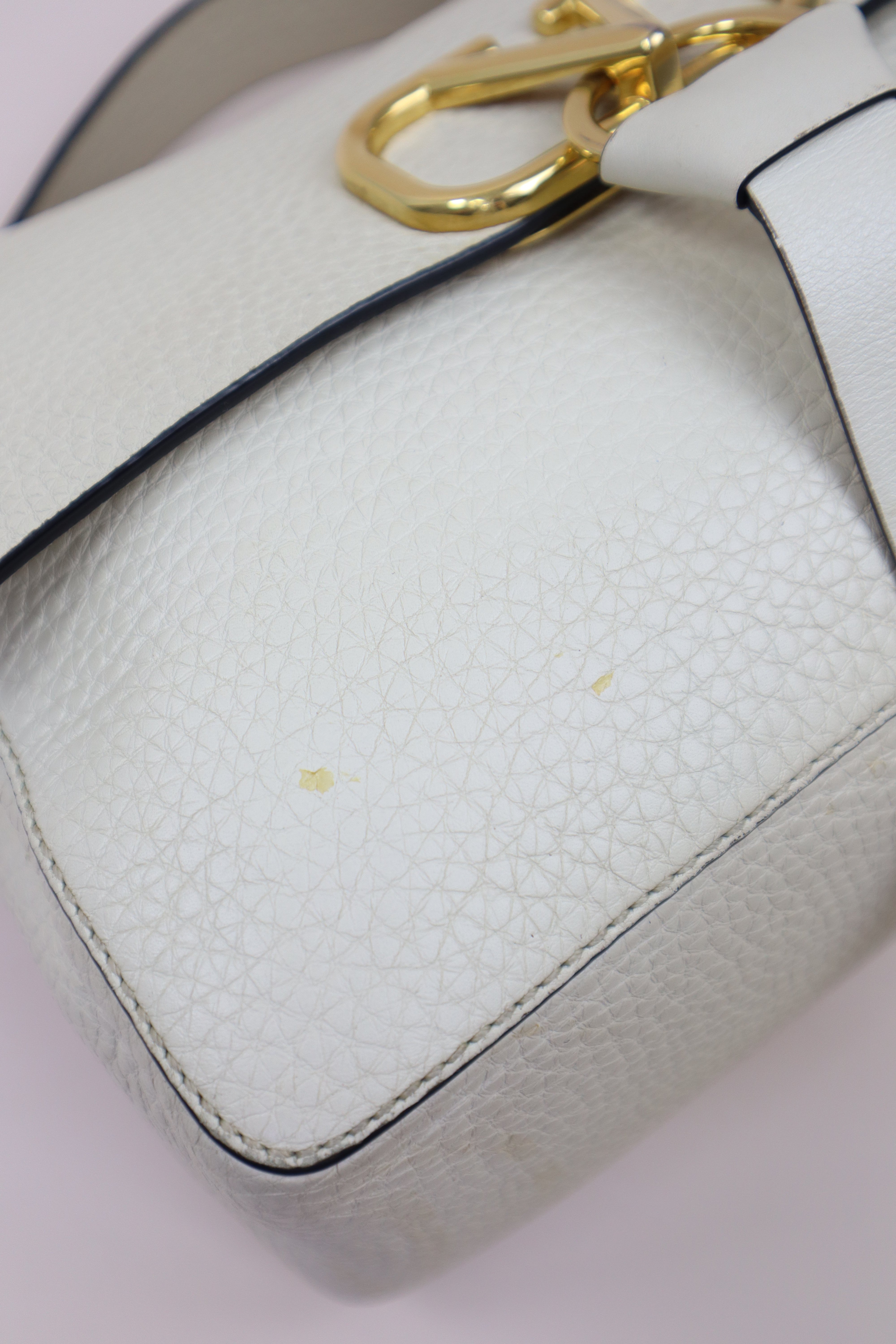 Valentino Off White V Ring Flap Chain Crossbody Bag