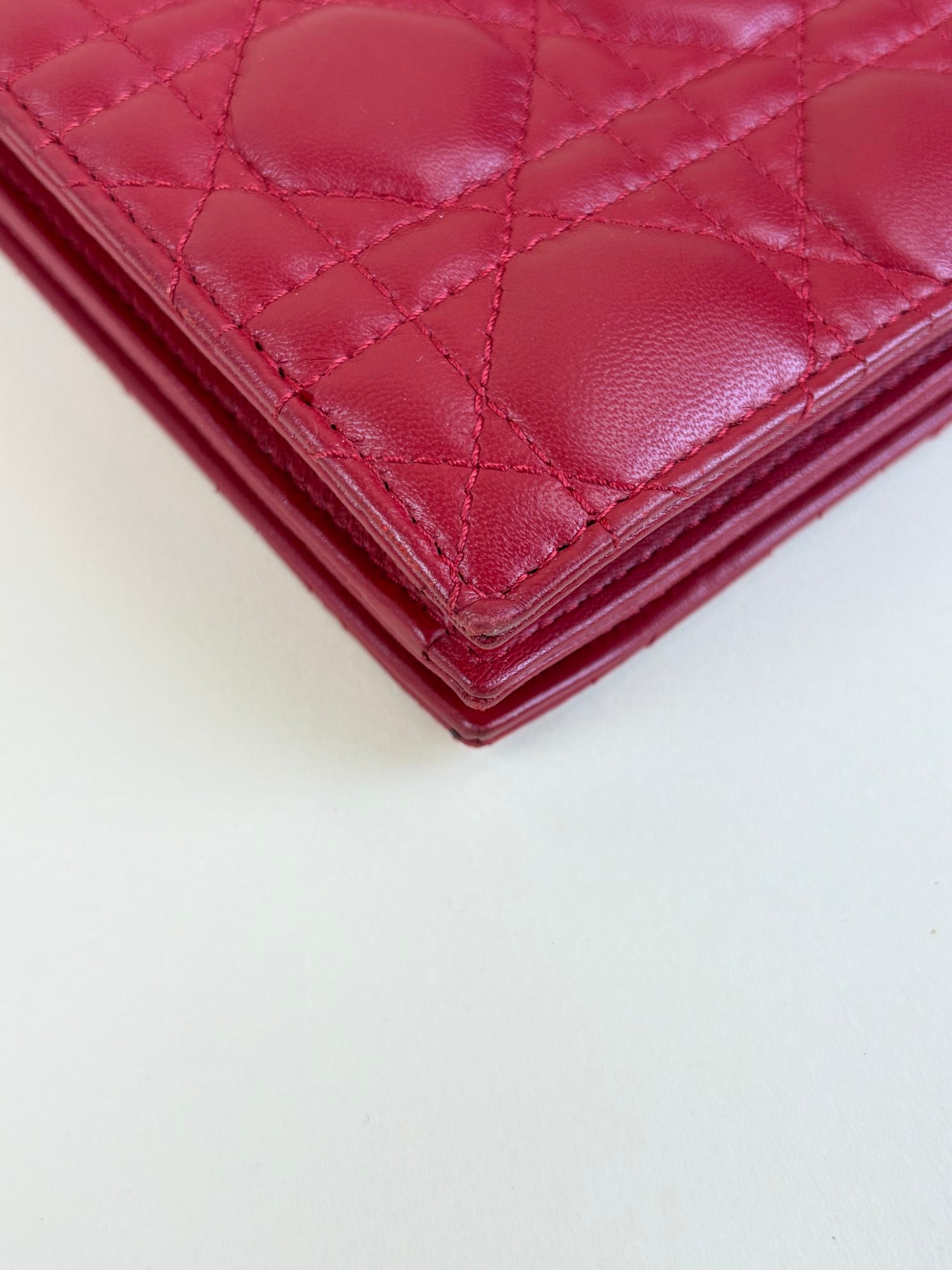 Christian Dior Red Quilted Cannage Lady Dior Clutch with Chain