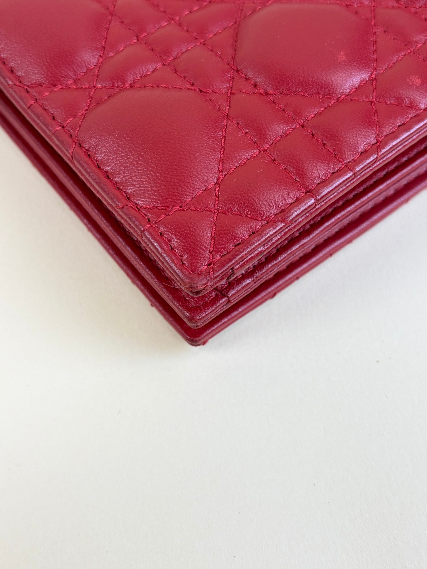Christian Dior Red Quilted Cannage Lady Dior Clutch with Chain