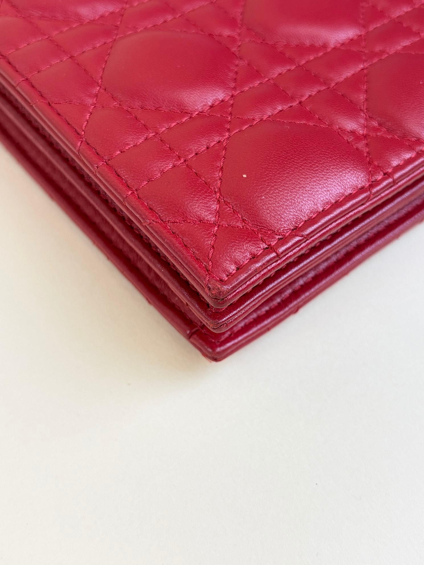 Christian Dior Red Quilted Cannage Lady Dior Clutch with Chain
