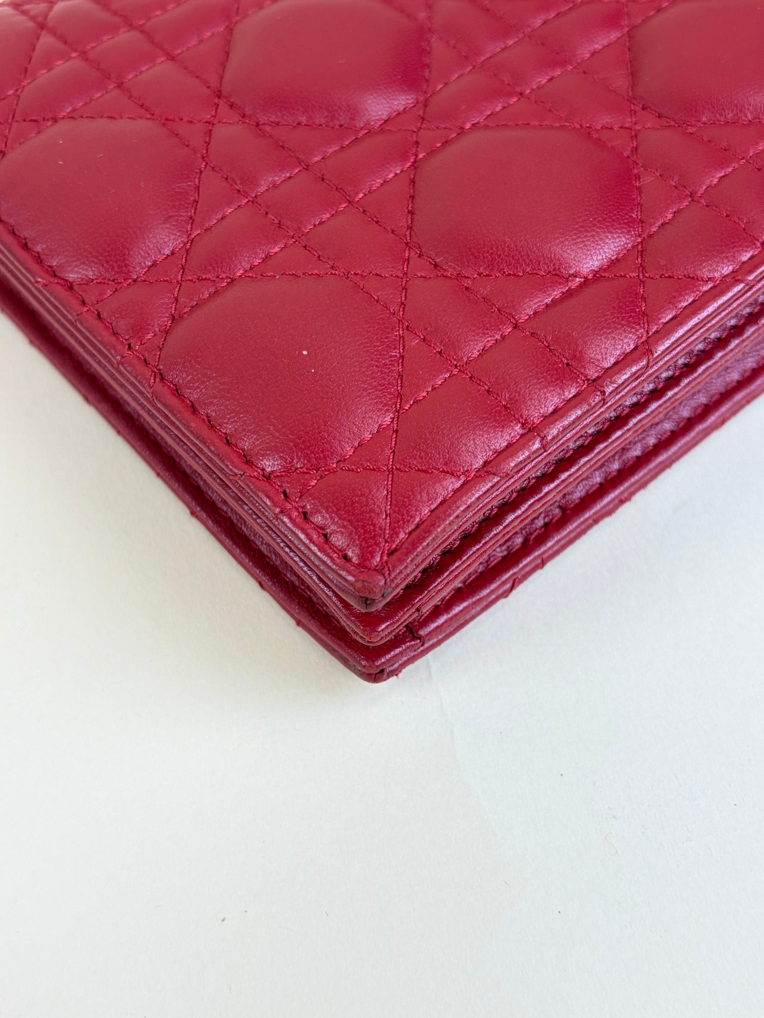 Christian Dior Red Quilted Cannage Lady Dior Clutch with Chain