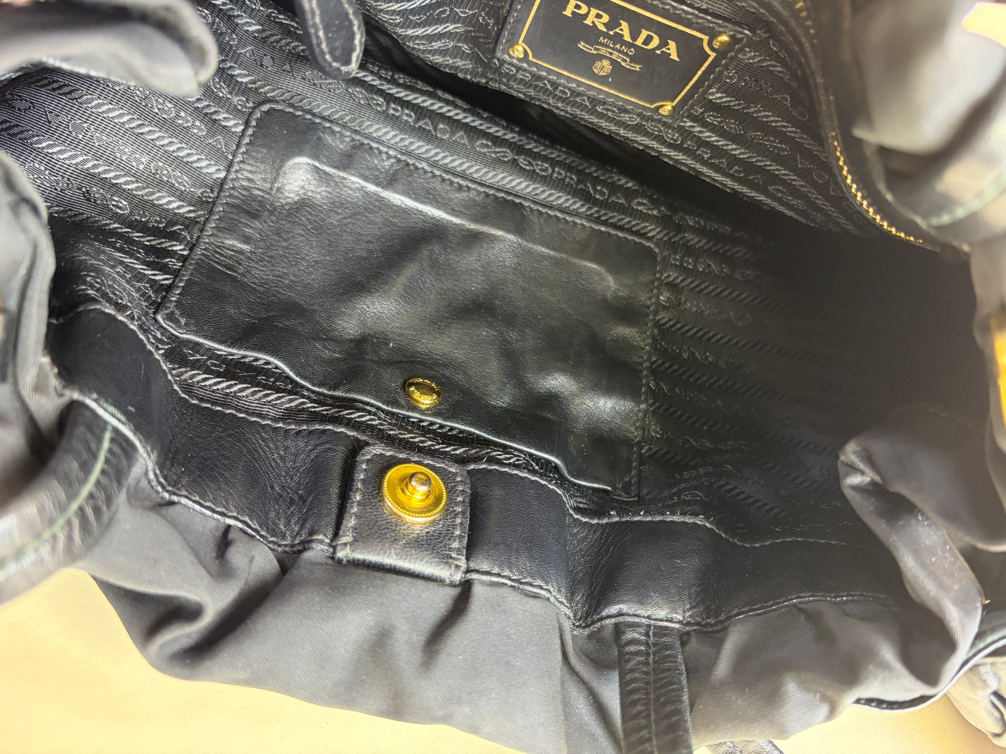 Prada Black Nappa Antique Drawstring Nylon Jacquard Shoulder Bag