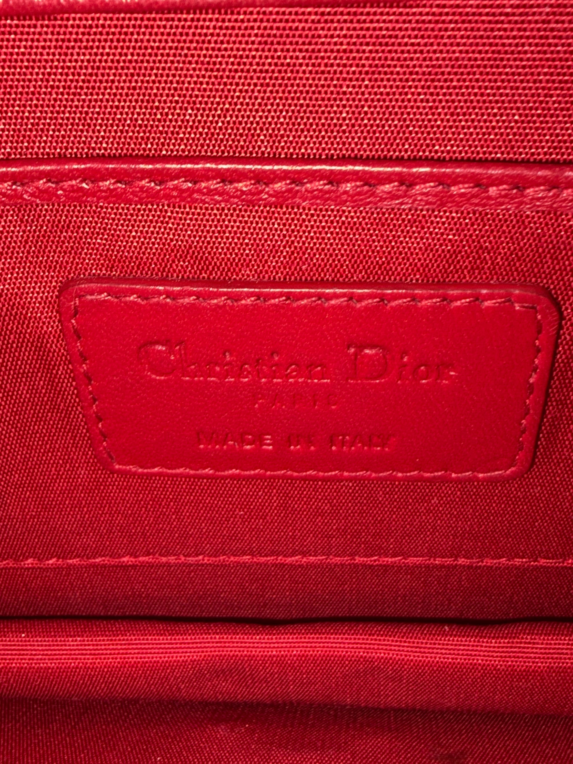 Christian Dior Red Quilted Cannage Lady Dior Clutch with Chain