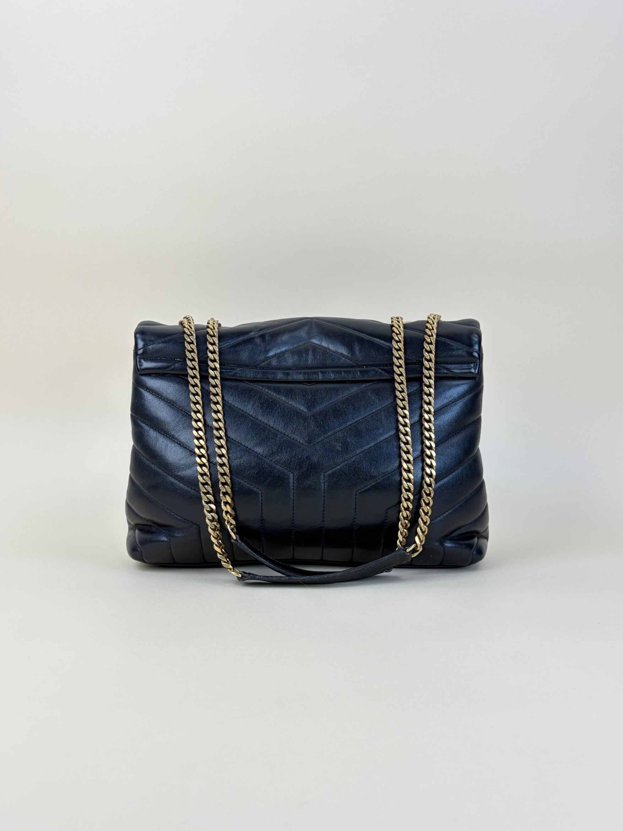 YSL Black Quilted Monogram Medium Loulou Chain Shoulder Bag