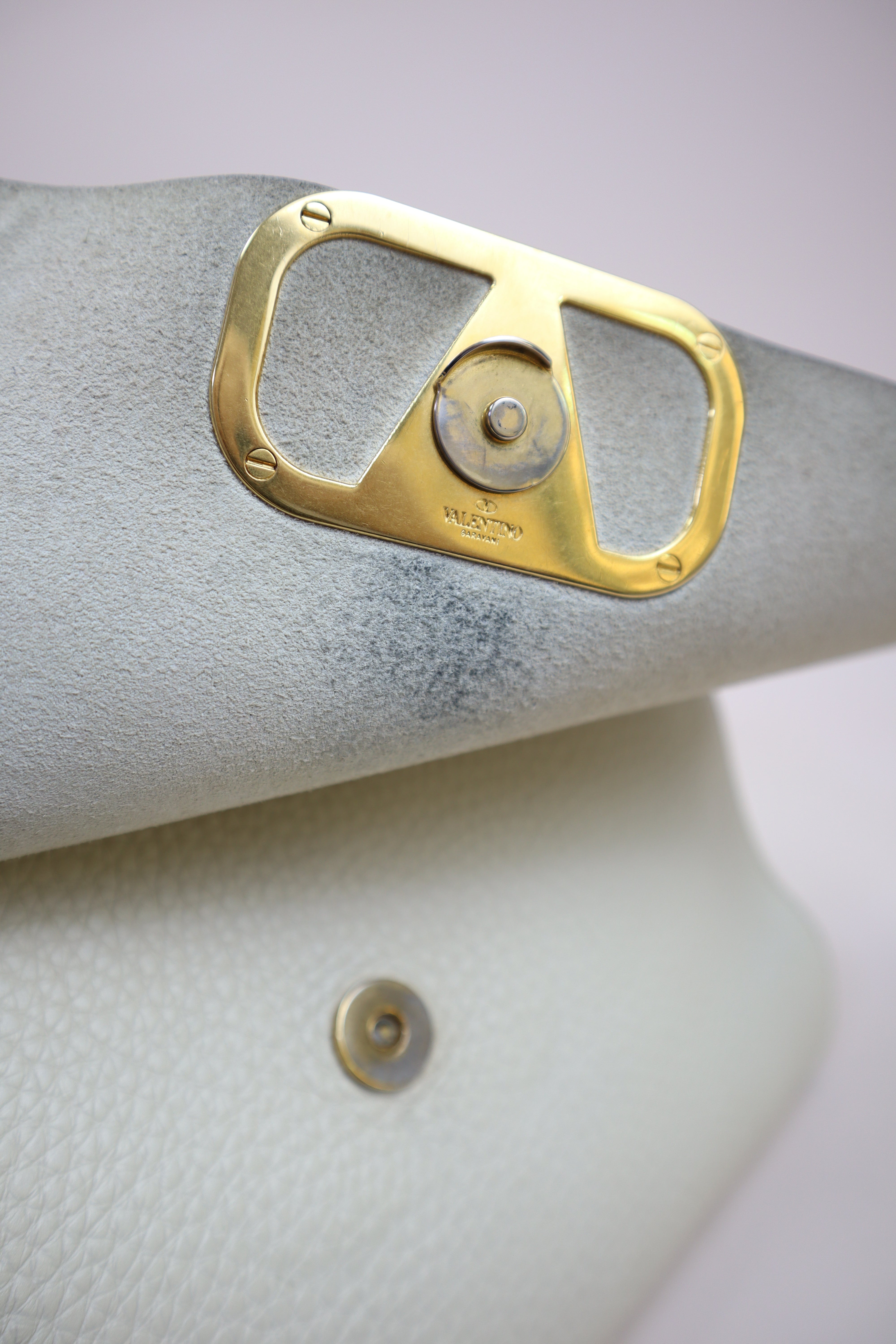 Valentino Off White V Ring Flap Chain Crossbody Bag