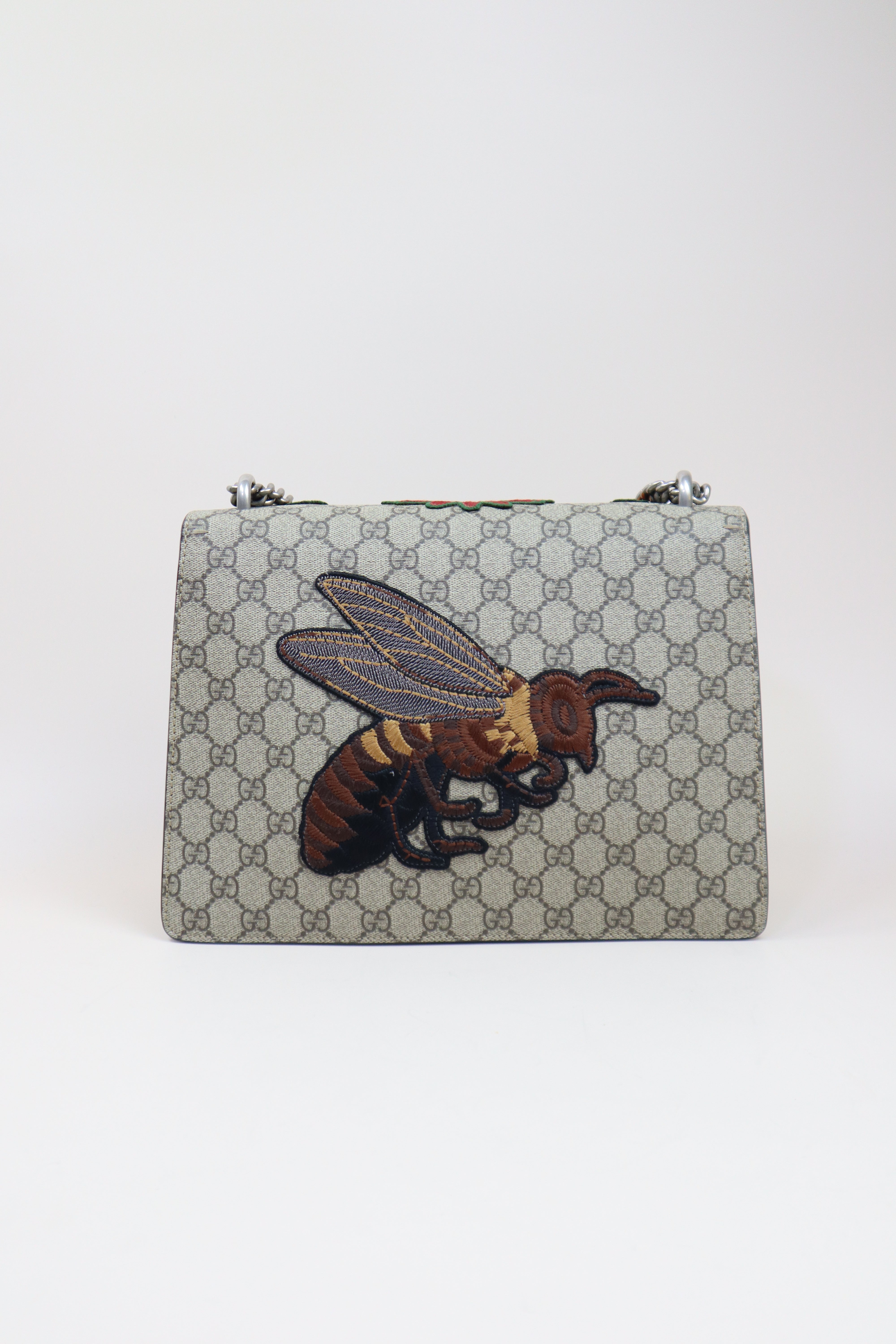 Gucci Ebony GG Medium Dionysus Bee/Floral Supreme Crystal Shoulder Bag