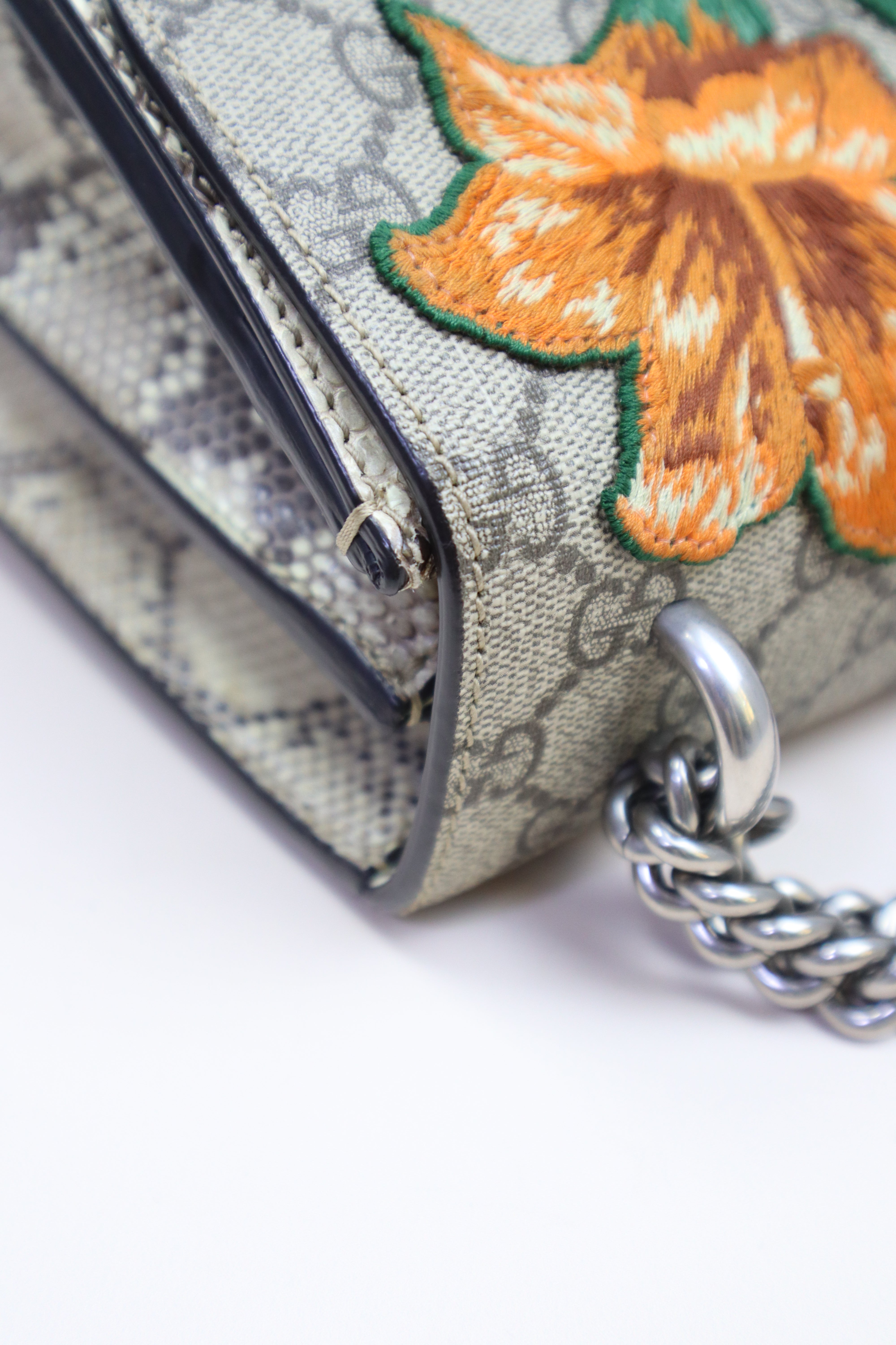 Gucci Ebony GG Medium Dionysus Bee/Floral Supreme Crystal Shoulder Bag