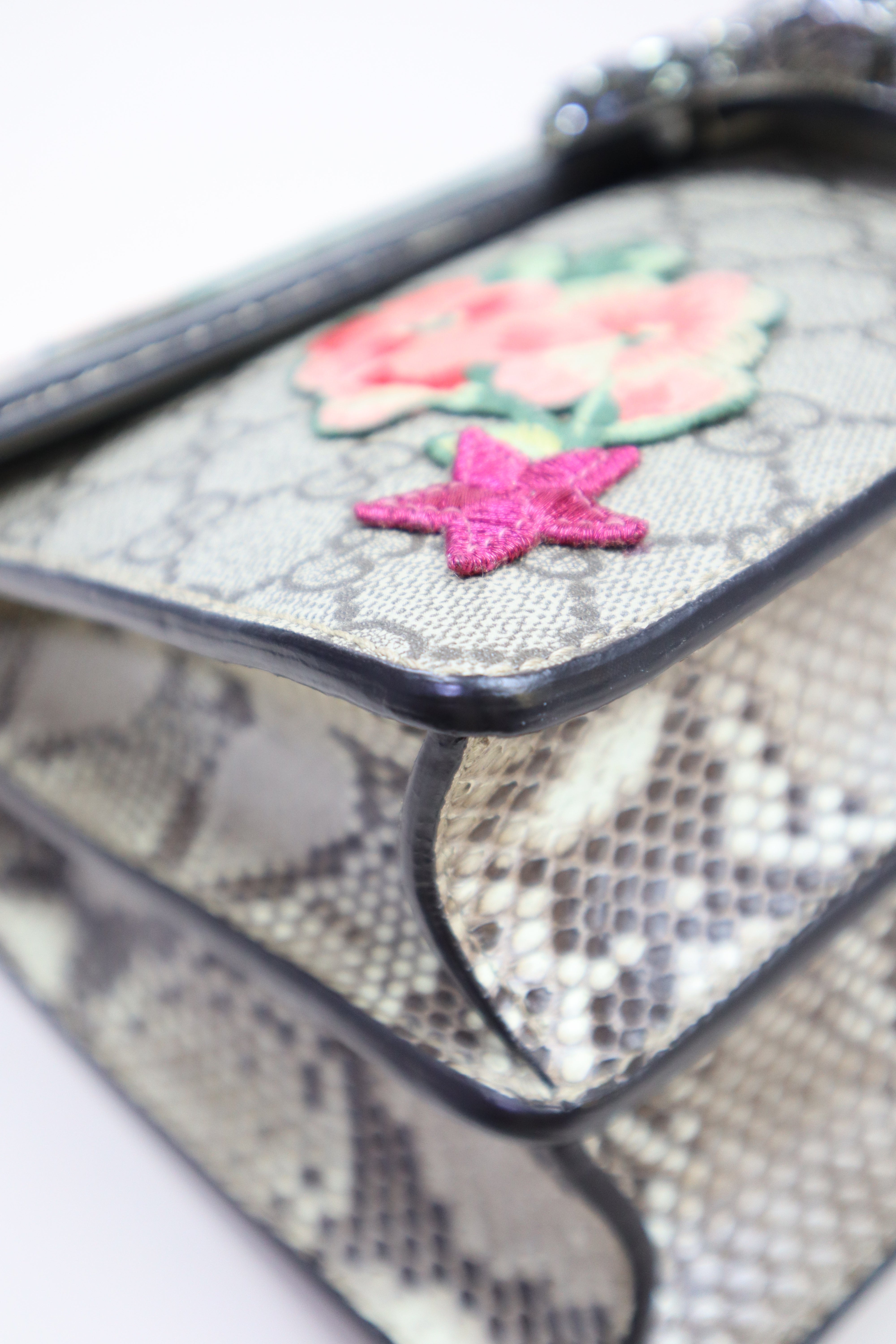 Gucci Ebony GG Medium Dionysus Bee/Floral Supreme Crystal Shoulder Bag