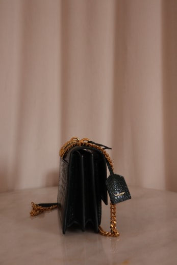 YSL Green Embossed Croco Sunset Medium Bag-handbag-YSL-The Closet Egypt