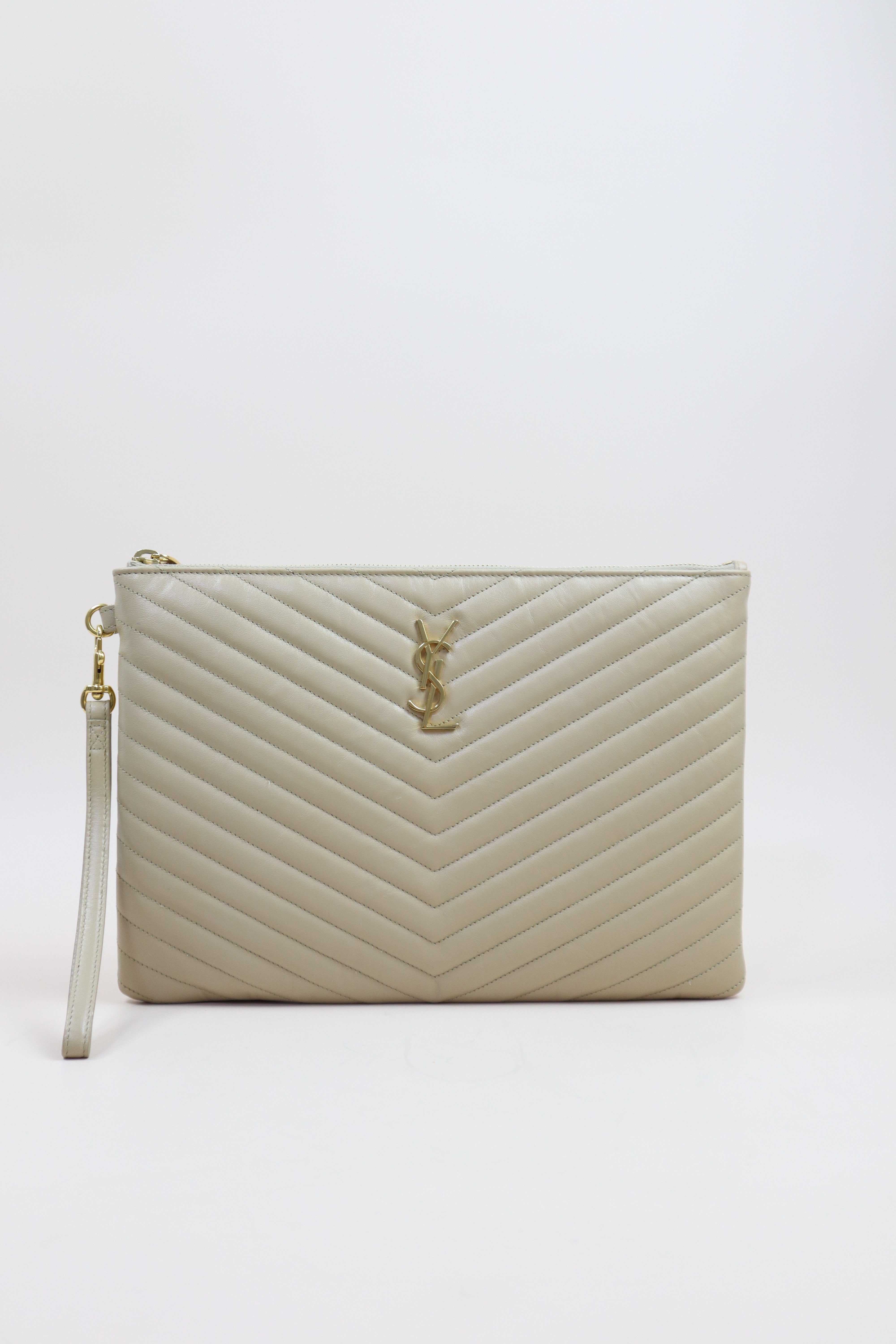 YSL Beige Zip Tablet Cassandre Pouch