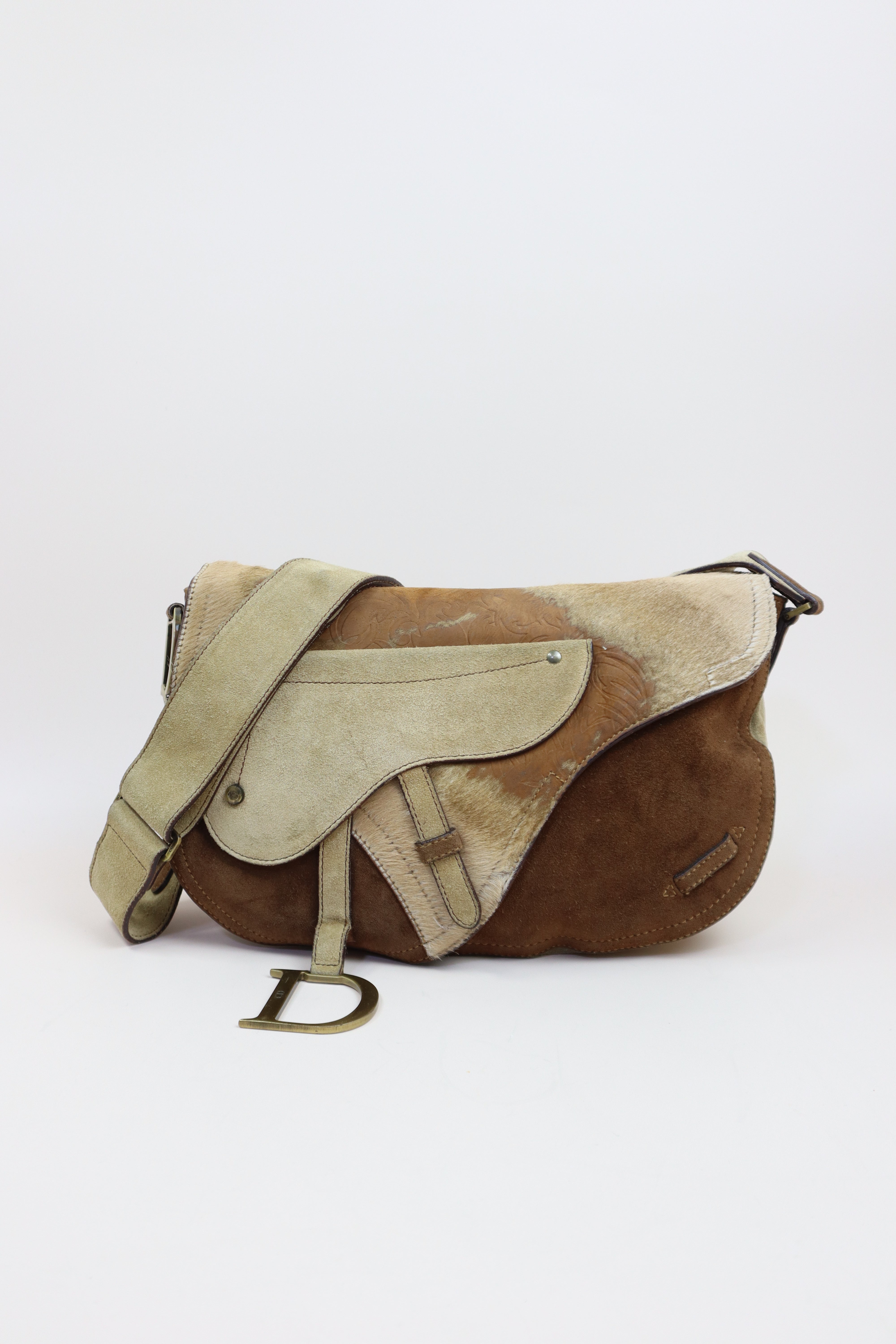 Christian Dior Bicolor Vintage Limited Edition Pony Hair Saddle Crossbody Bag