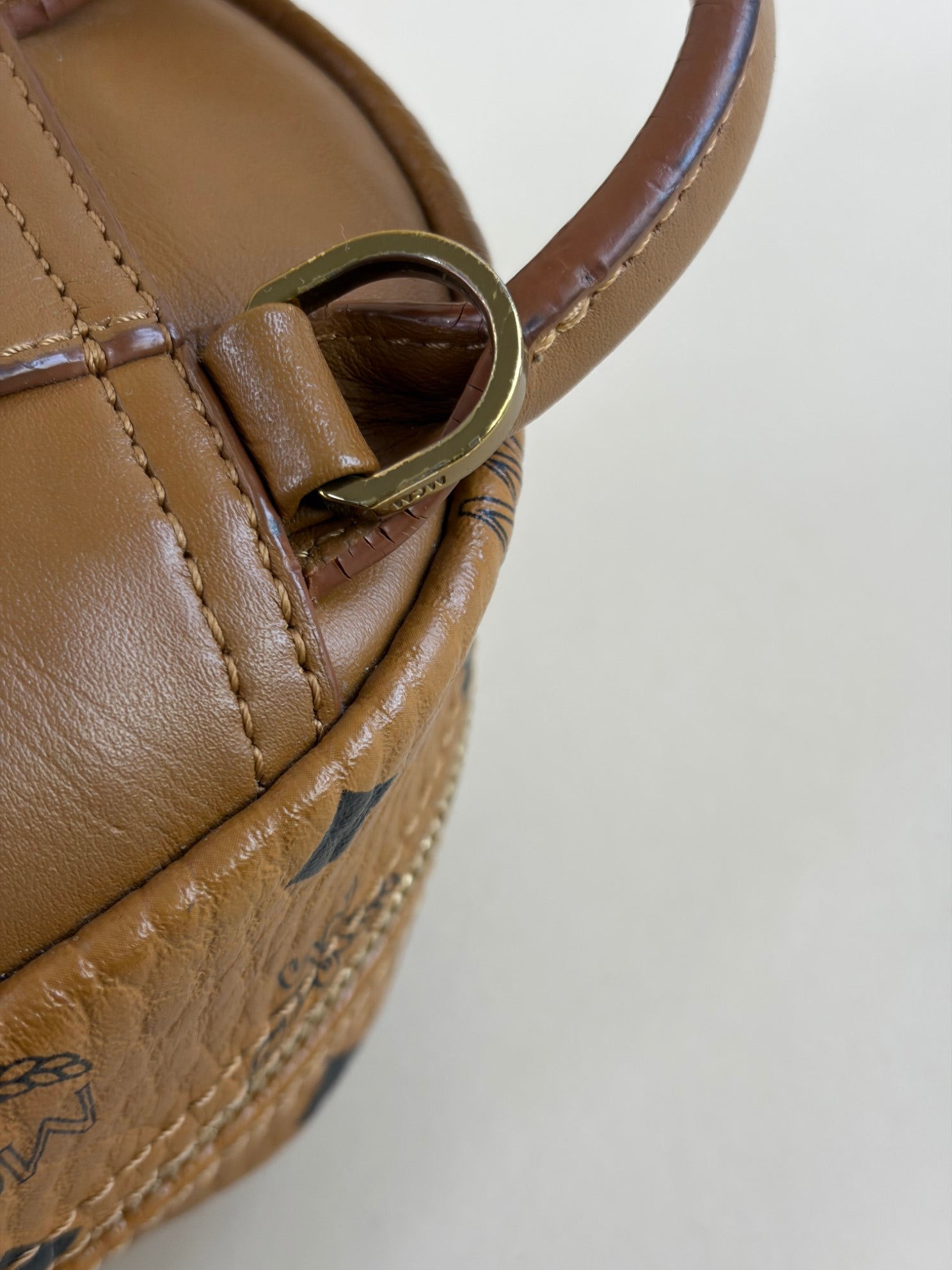 MCM Camel Stark Bebe Boo Studs Visetos Backpack Bag