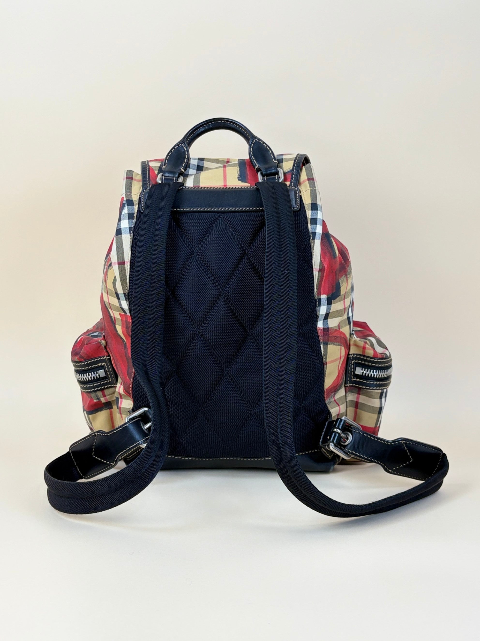Burberry vintage check and red graffiti logo print rucksack Backpack bag