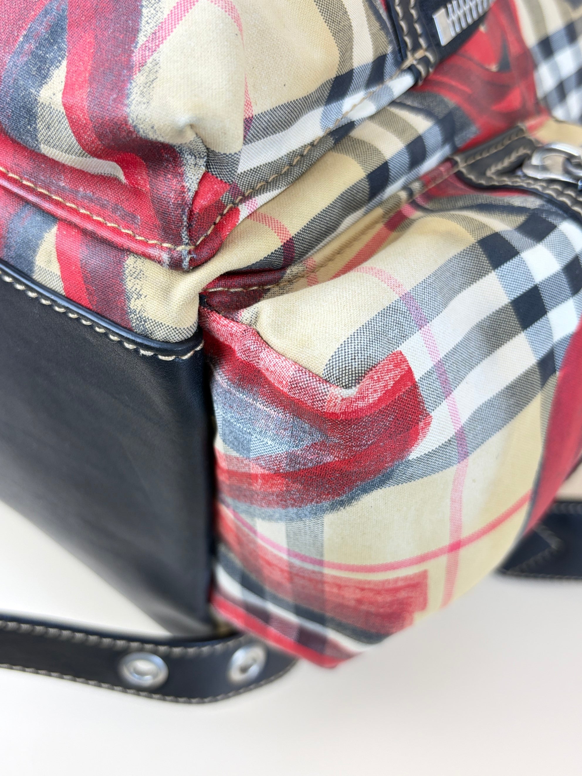 Burberry vintage check and red graffiti logo print rucksack Backpack bag