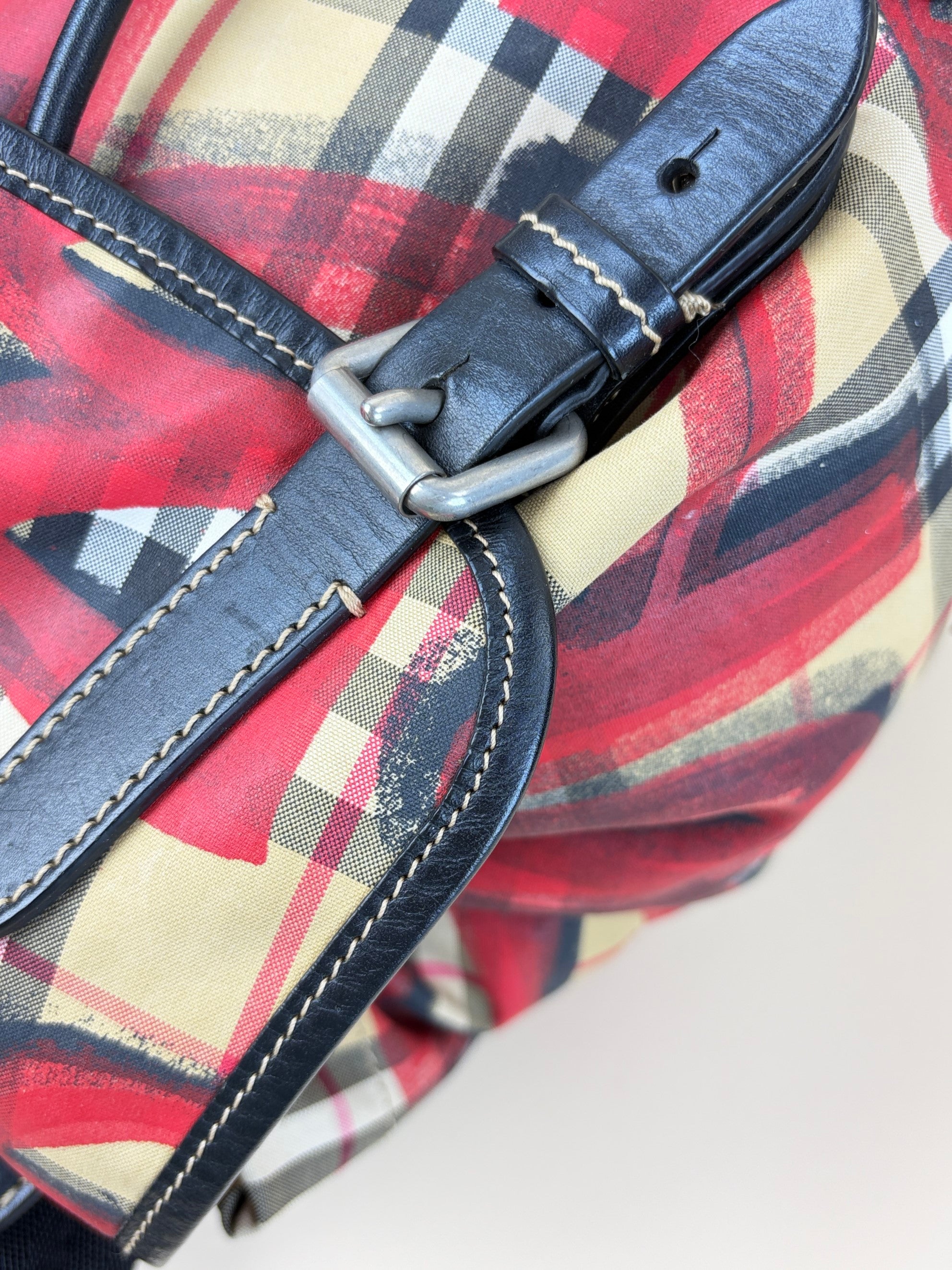 Burberry vintage check and red graffiti logo print rucksack Backpack bag