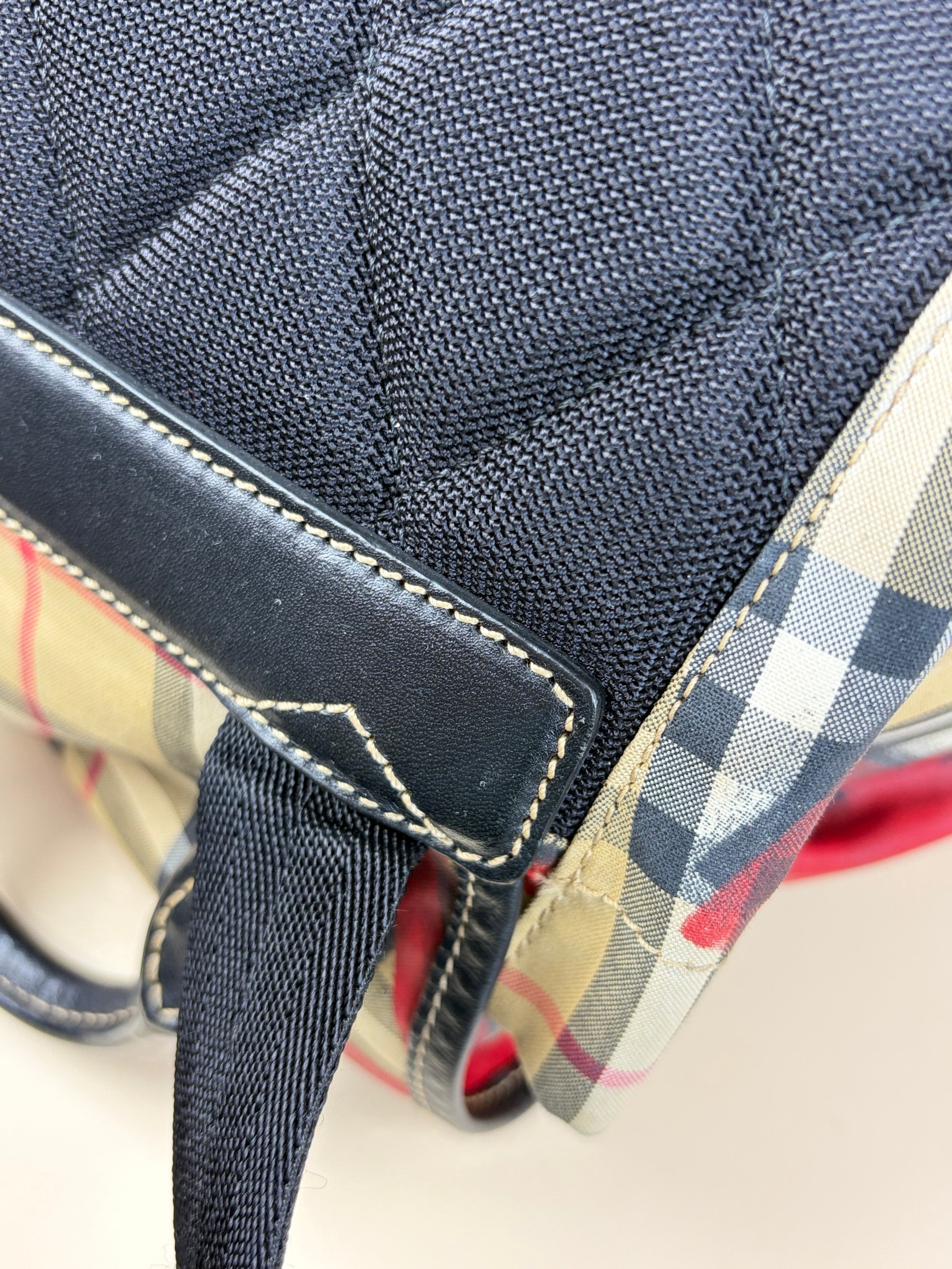 Burberry vintage check and red graffiti logo print rucksack Backpack bag