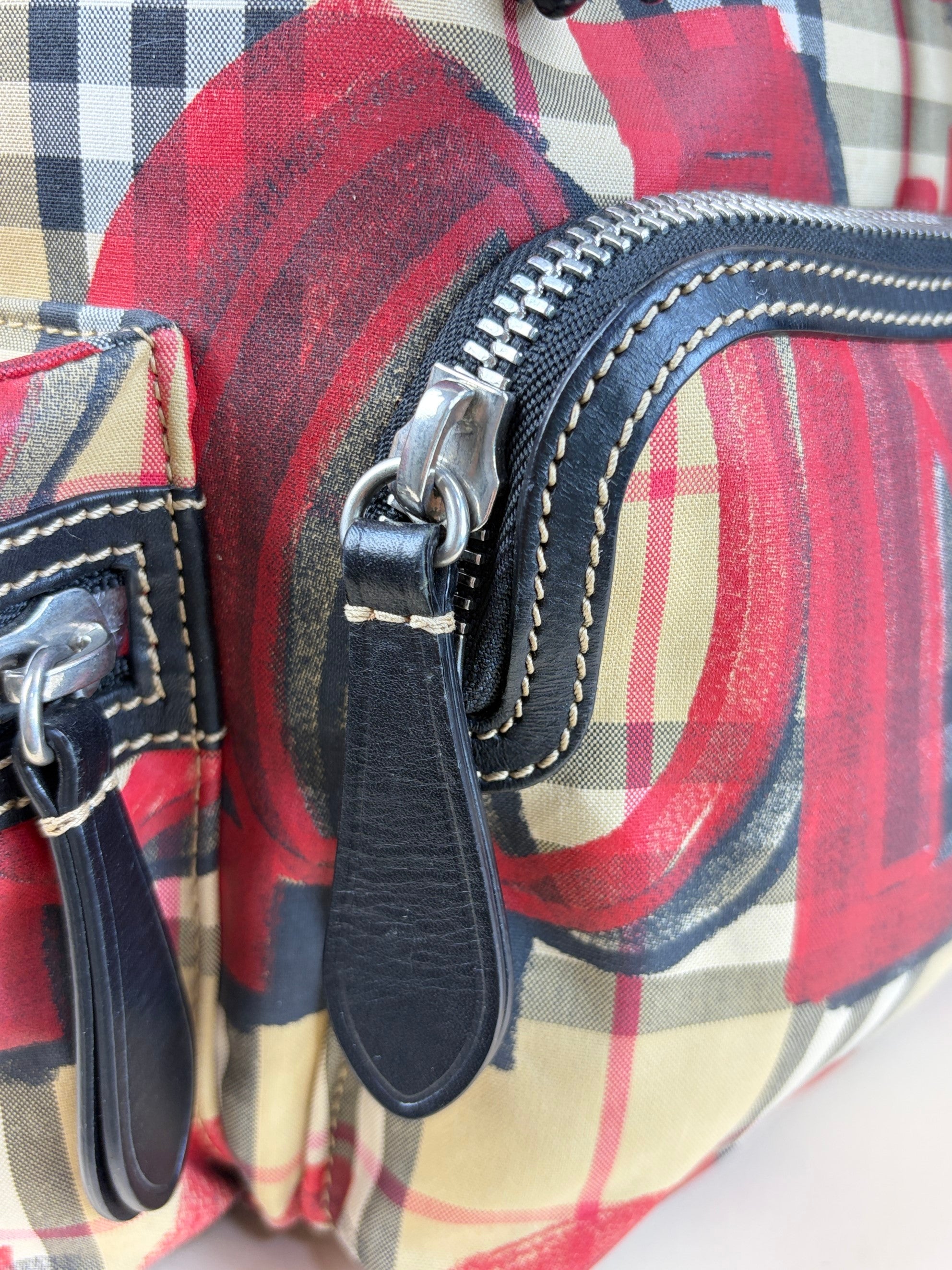 Burberry vintage check and red graffiti logo print rucksack Backpack bag