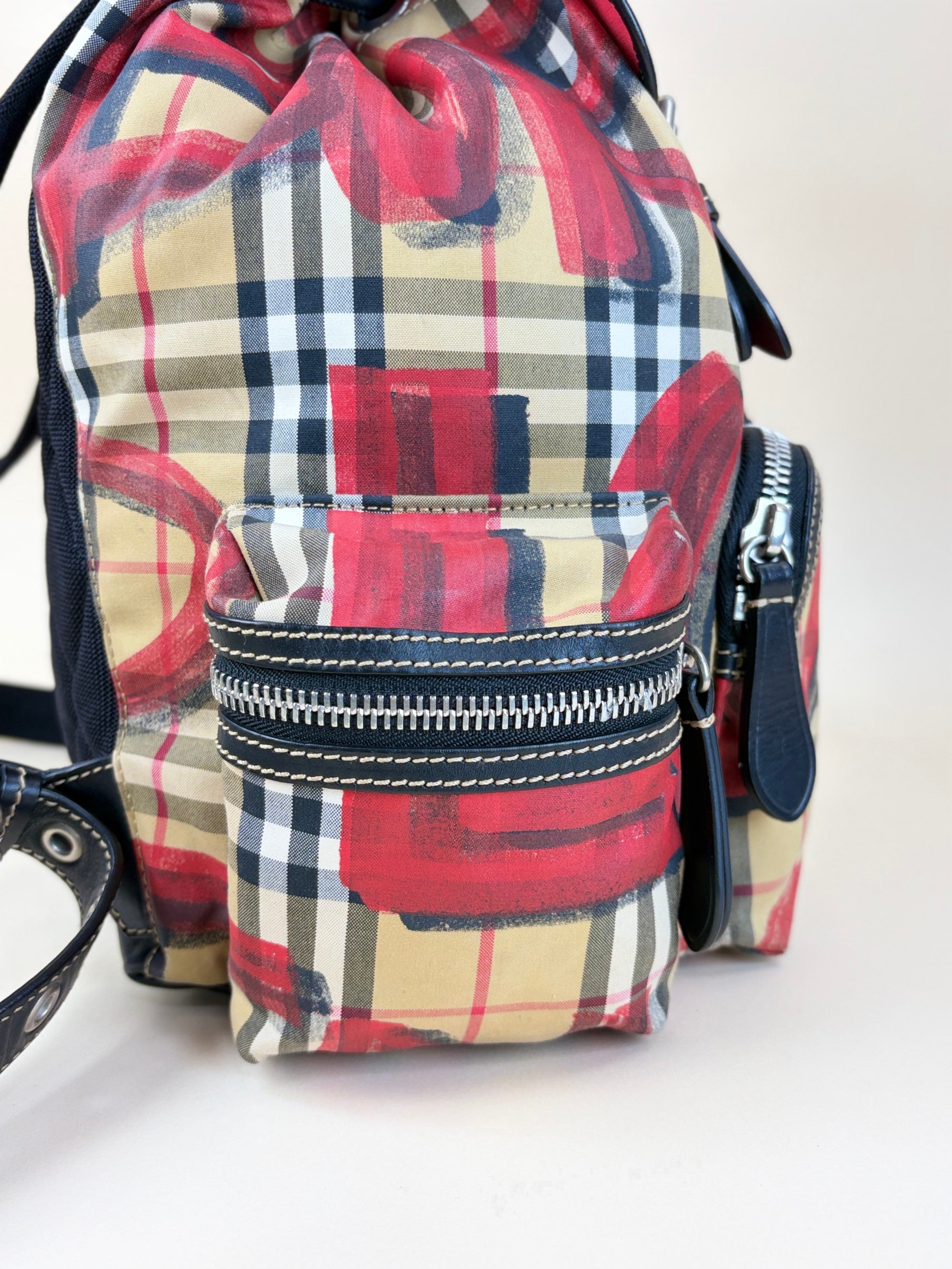 Burberry vintage check and red graffiti logo print rucksack Backpack bag