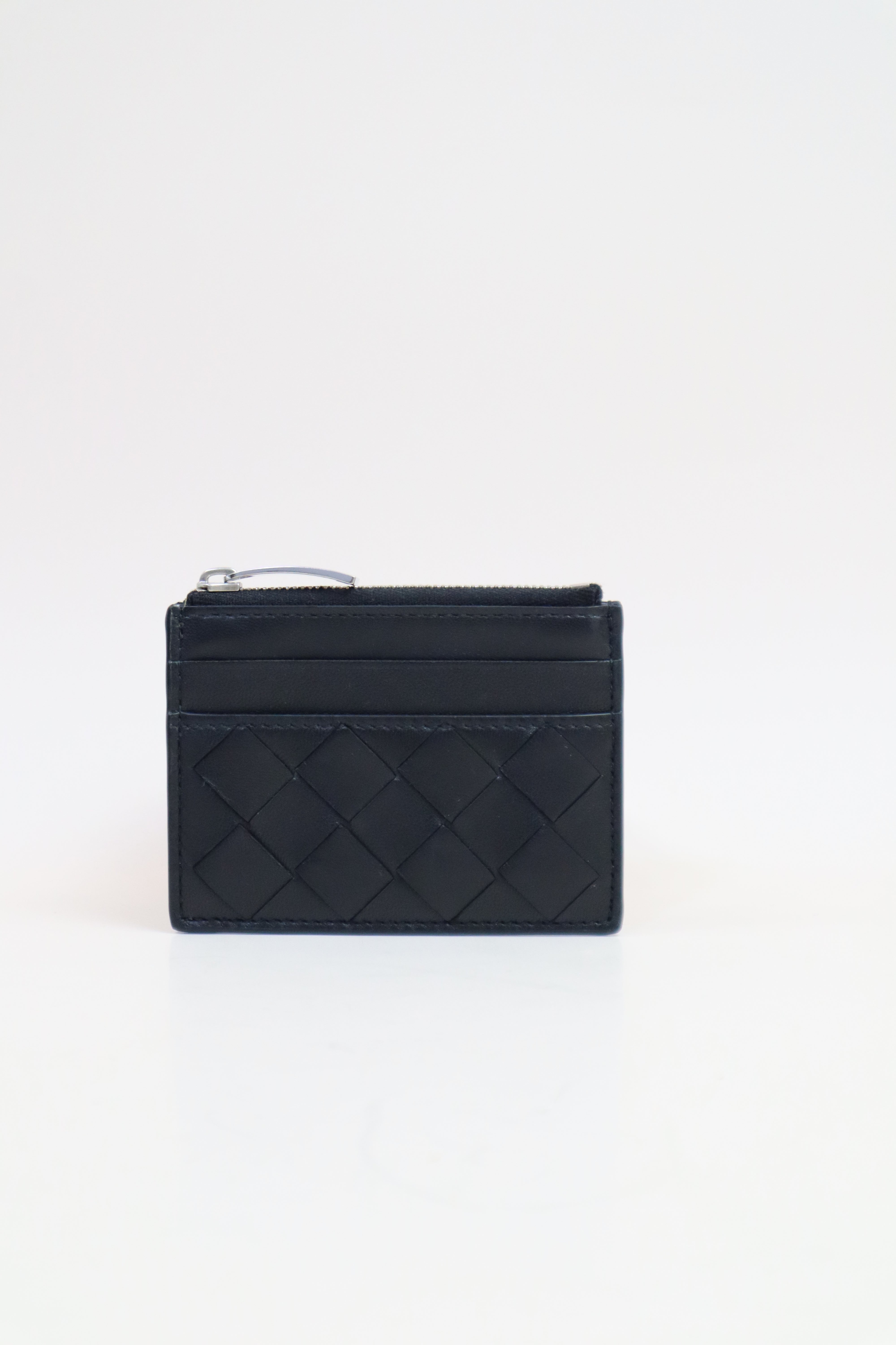 Bottega Veneta Black Intrecciato Zipped Card Case