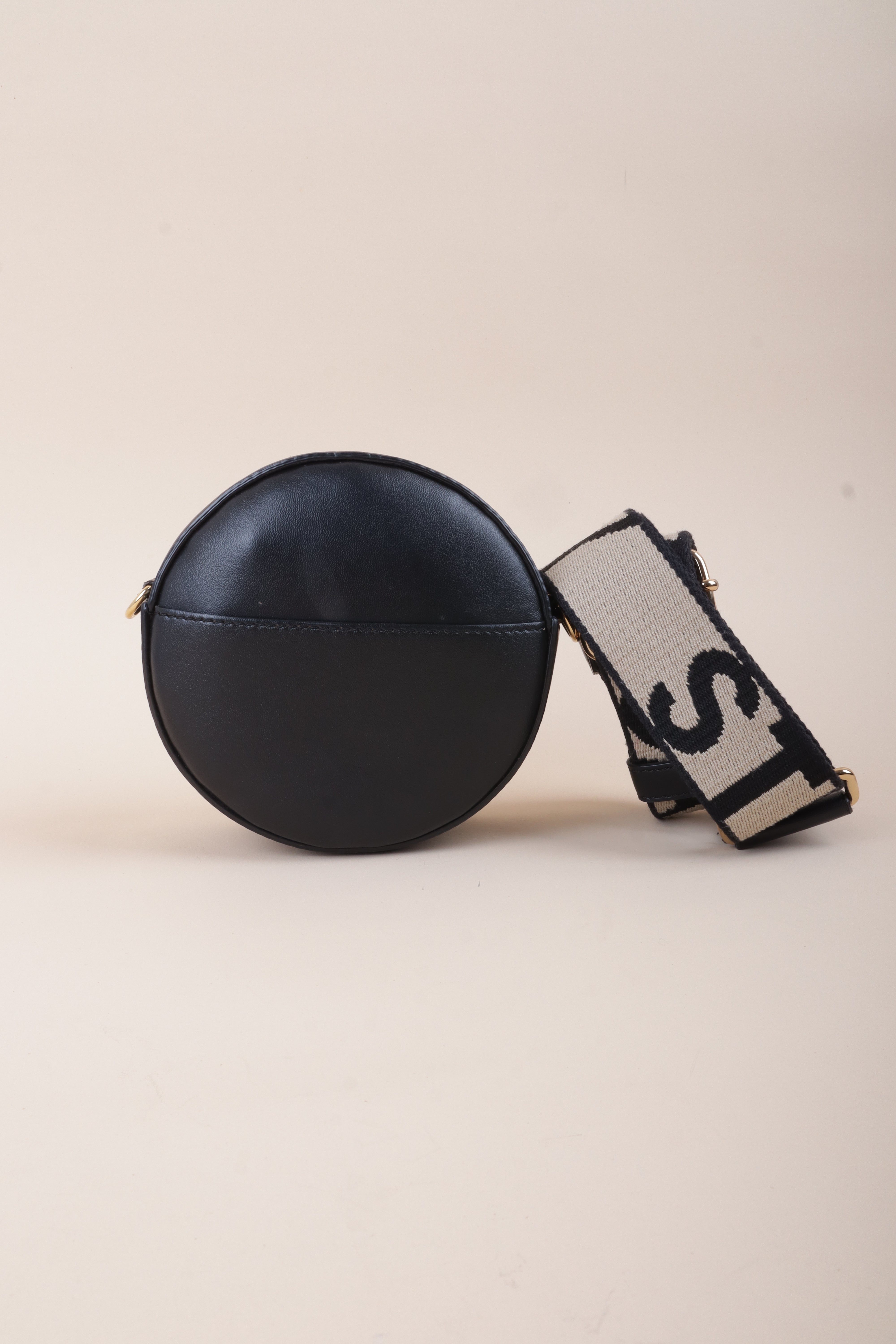 Stella Mccartney Black Round Logo Crossbody Bag