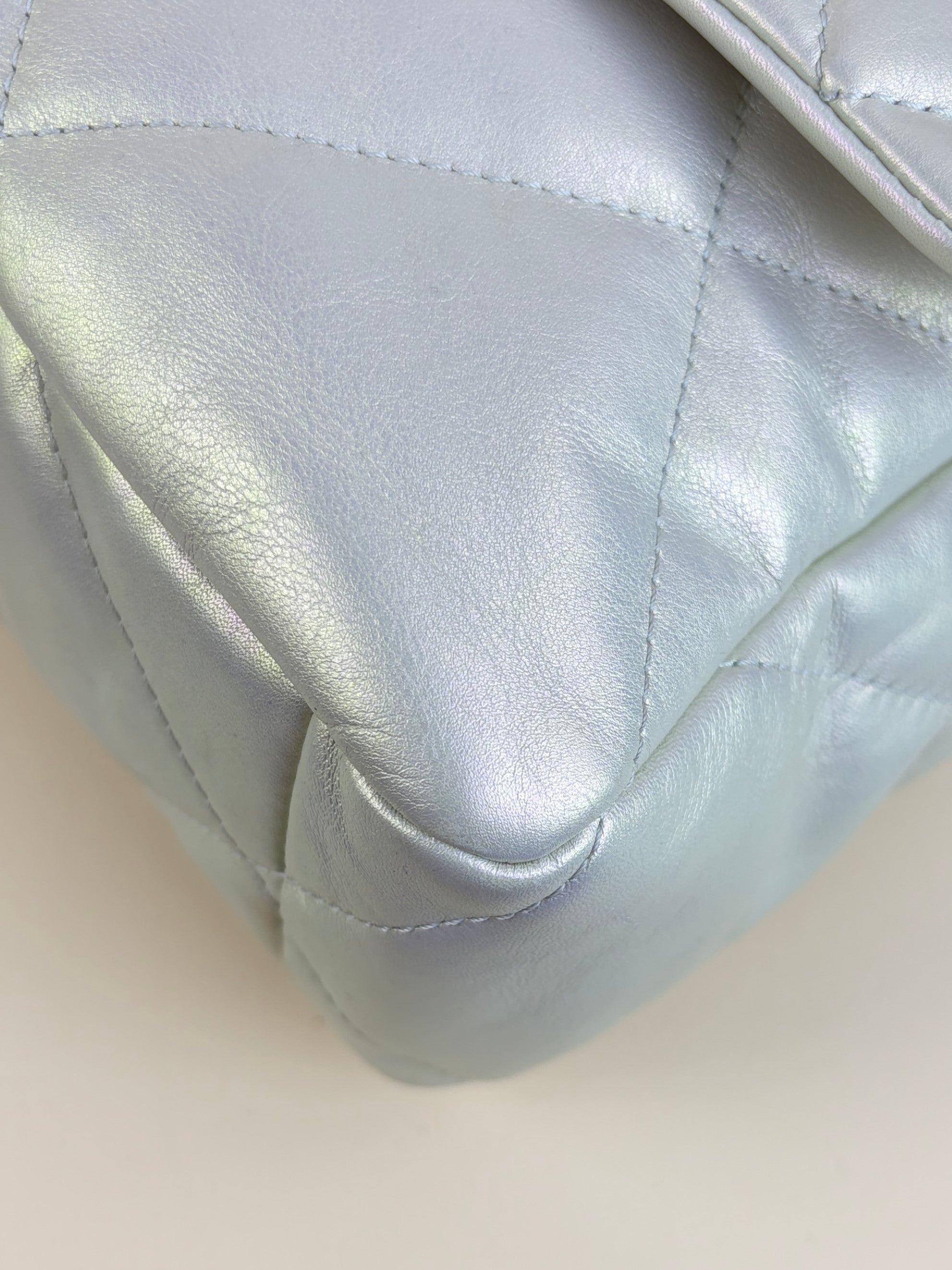 Chanel White Iridescent Quilted Large Chanel 19 Flap Bag