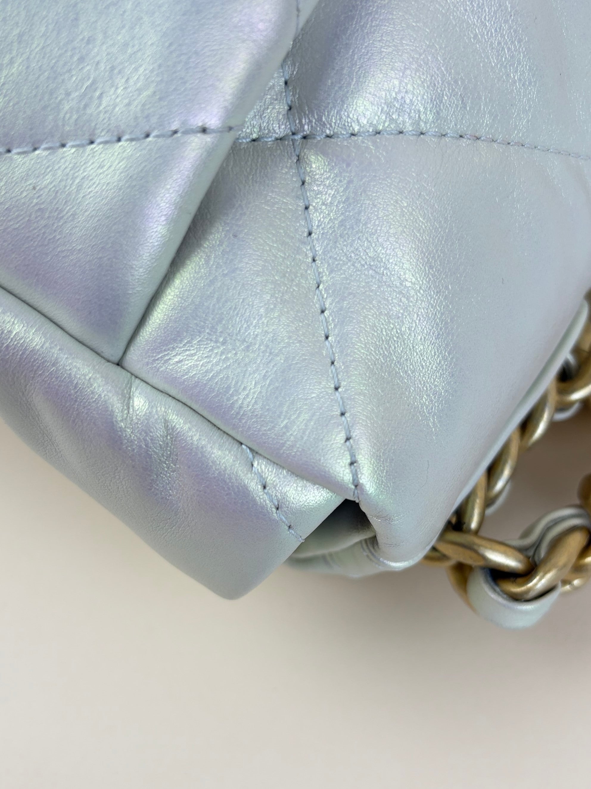 Chanel White Iridescent Quilted Large Chanel 19 Flap Bag