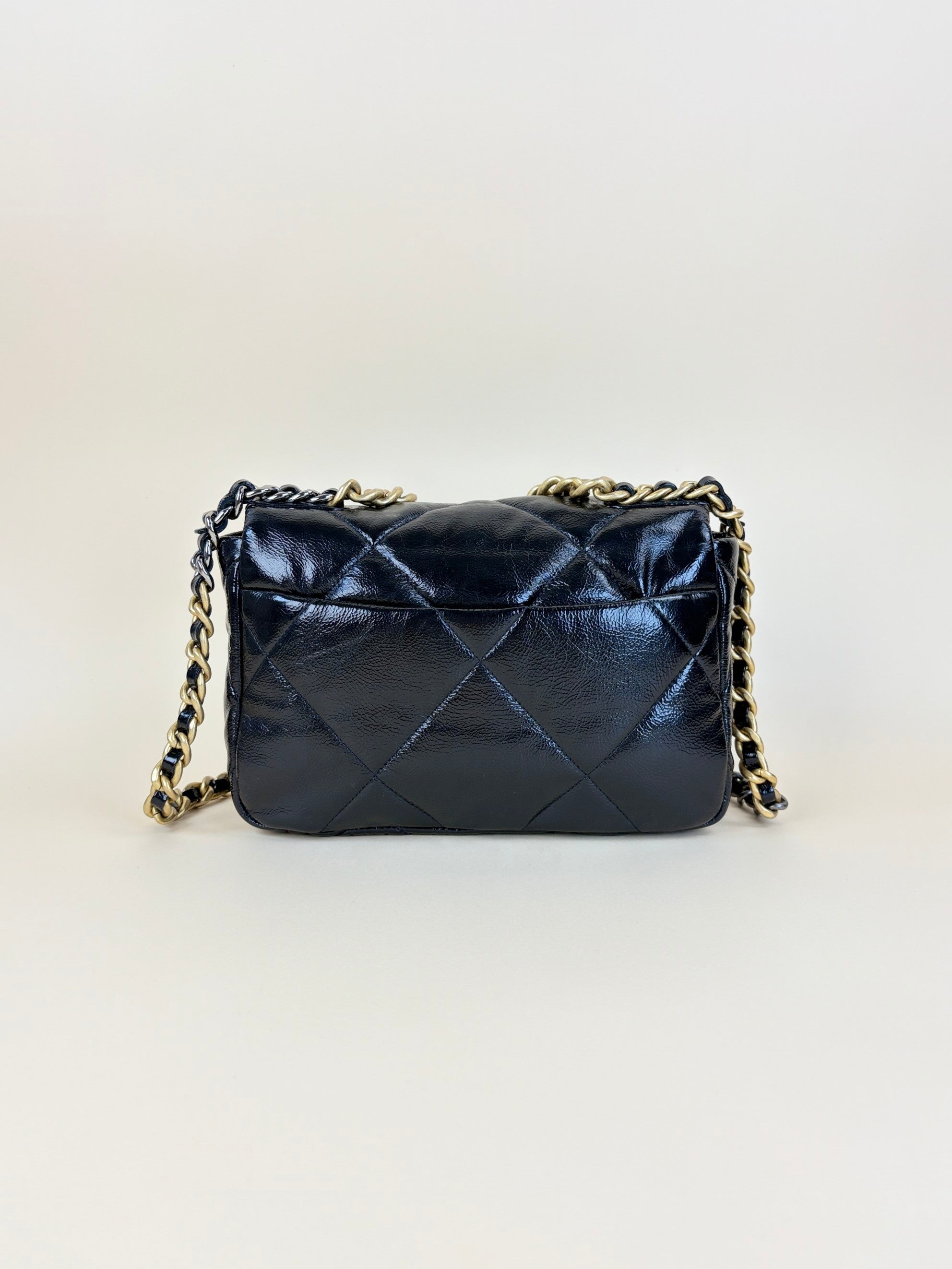 Chanel Black Shiny Crumpled Quilted Medium Chanel 19 Flap Bag