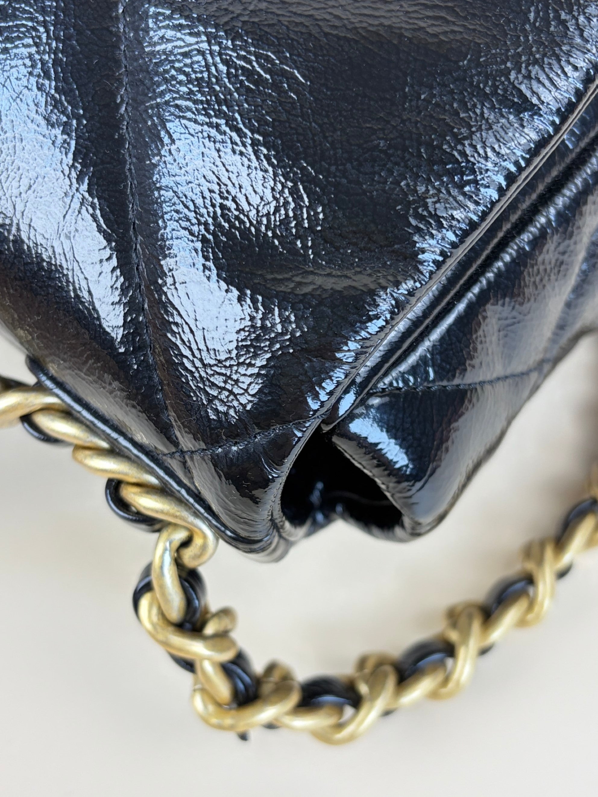 Chanel Black Shiny Crumpled Quilted Medium Chanel 19 Flap Bag
