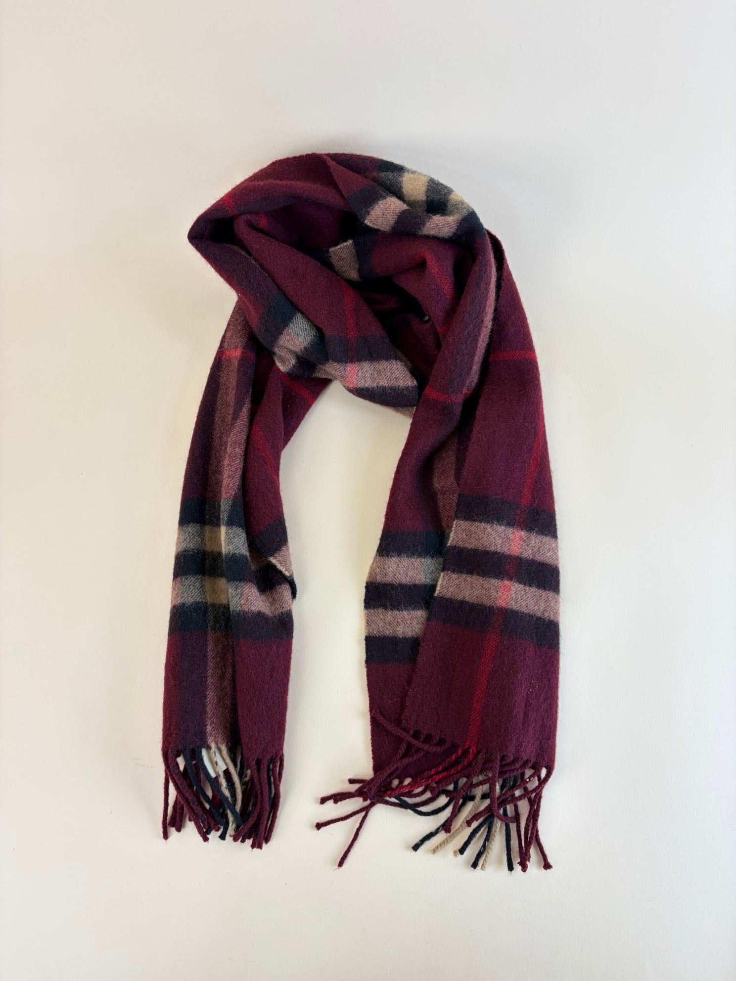 Burberry Oxblood Check Cashmere Scarf