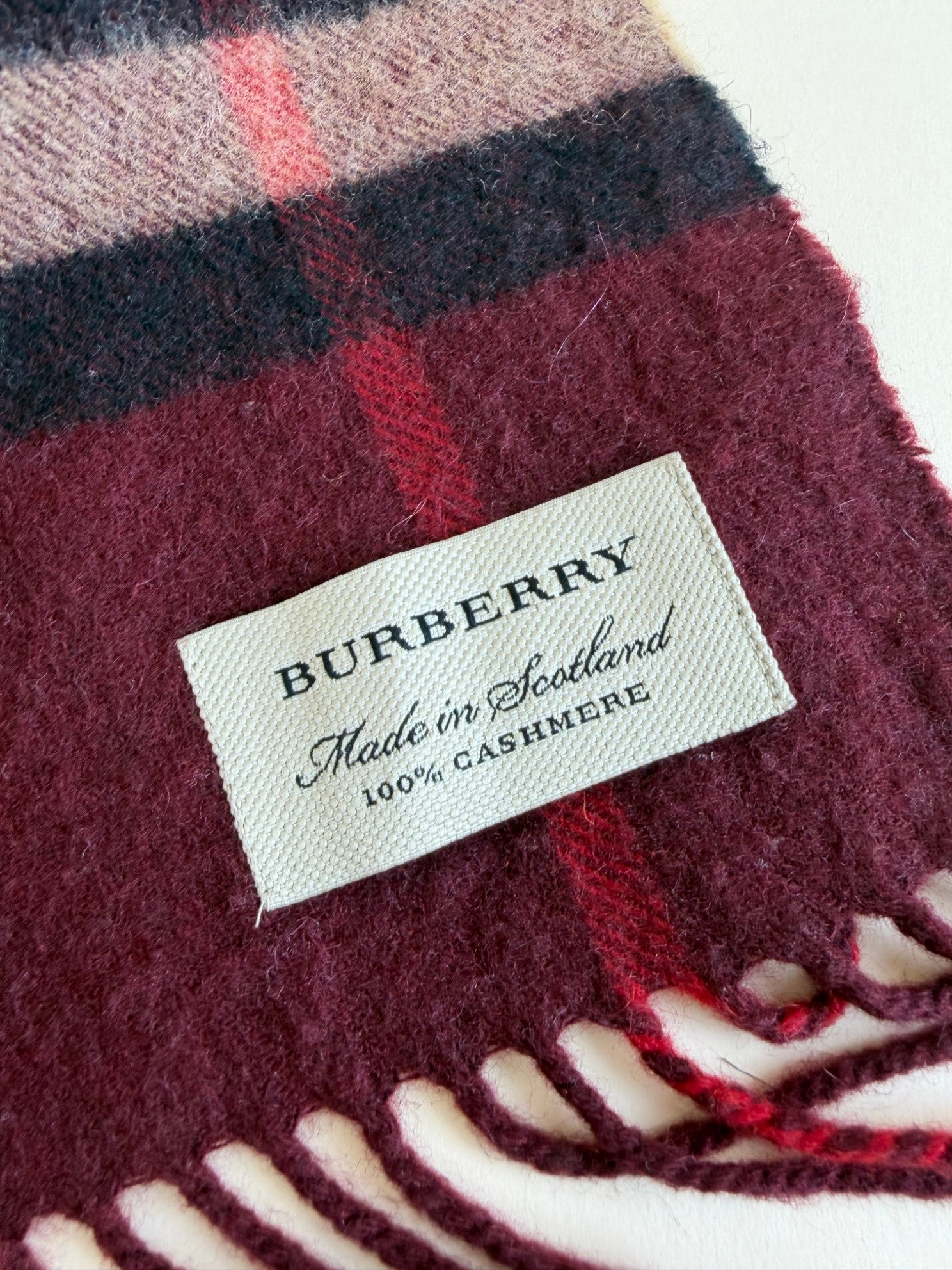 Burberry Oxblood Check Cashmere Scarf