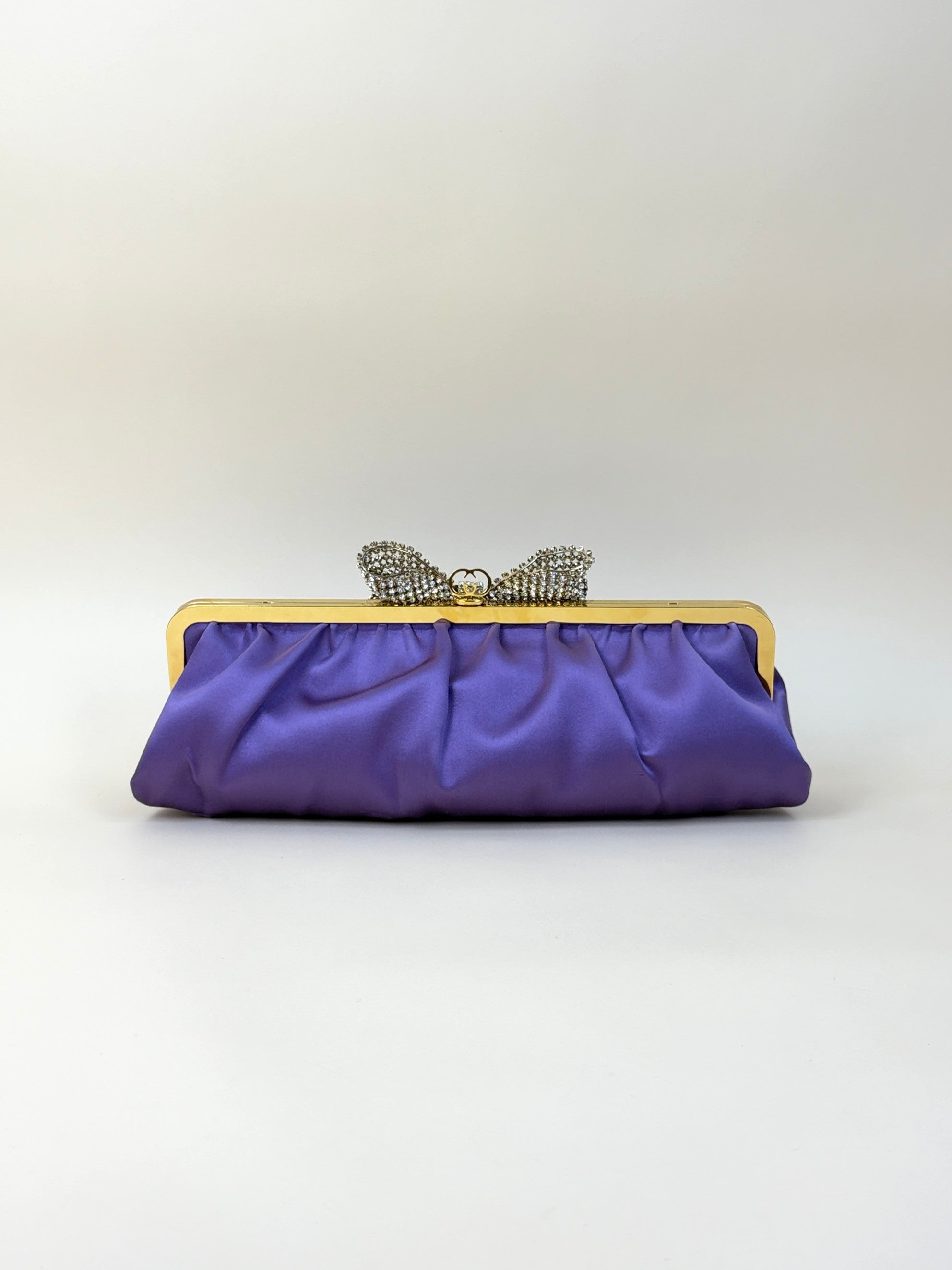 Gucci satin purple crystal embellished bow clutch